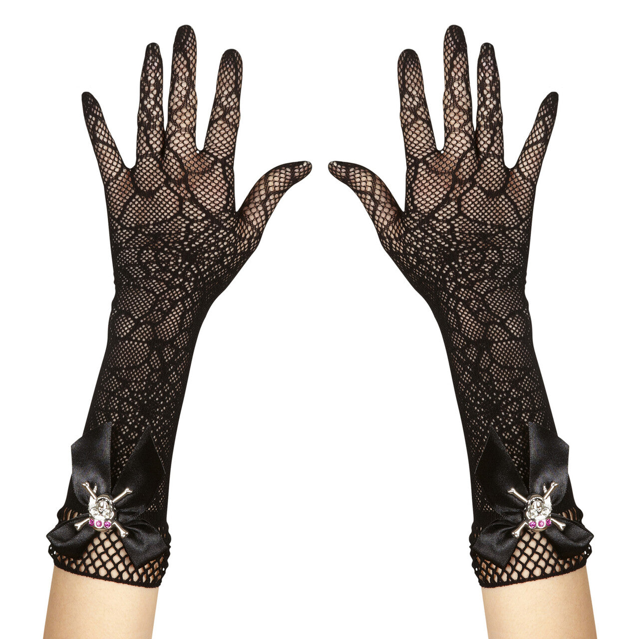 Op deze afbeelding zie je een Accessoires, van het merk Widmann. Handschoenen Spinnenweb Met Diamant Schedel
