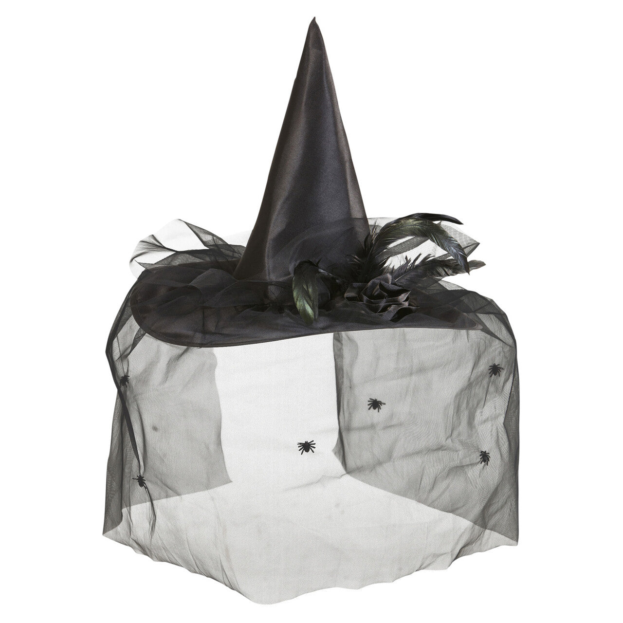 Op deze afbeelding zie je een Accessoires, van het merk Widmann. Heksenhoed Met Tule, Bloem En Veren