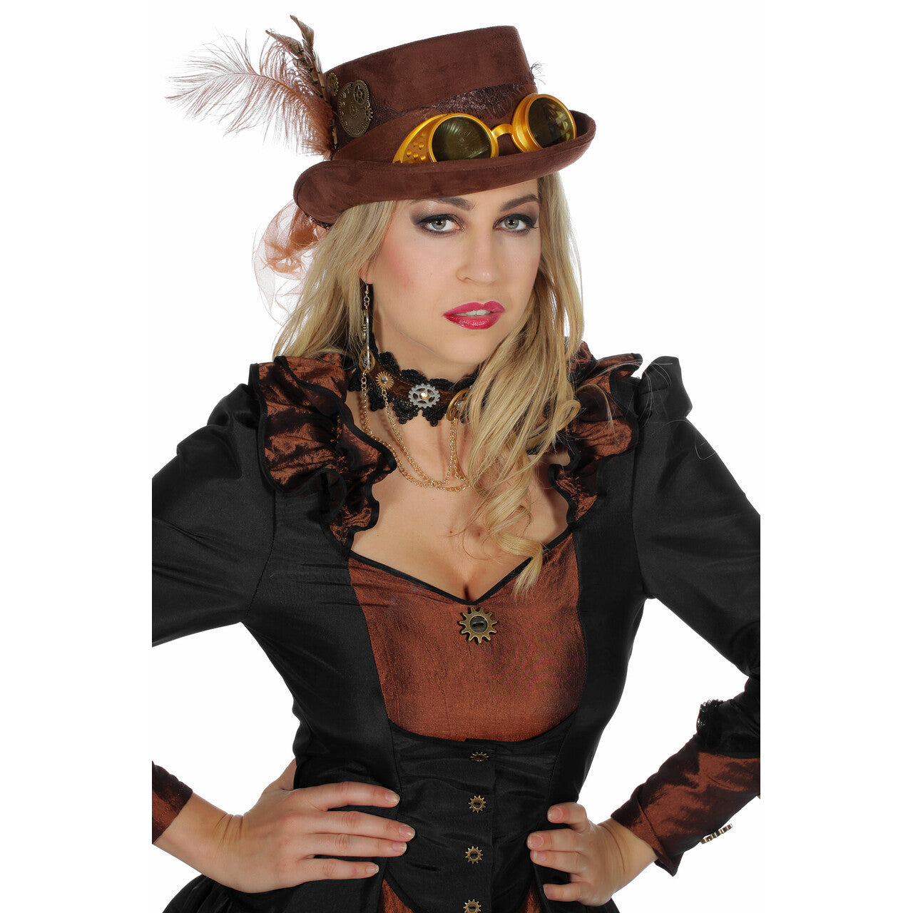Op deze afbeelding zie je een Accessoires, van het merk Wilbers. Hoge Hoed Met Bril Steampunk Time Travel Bruin