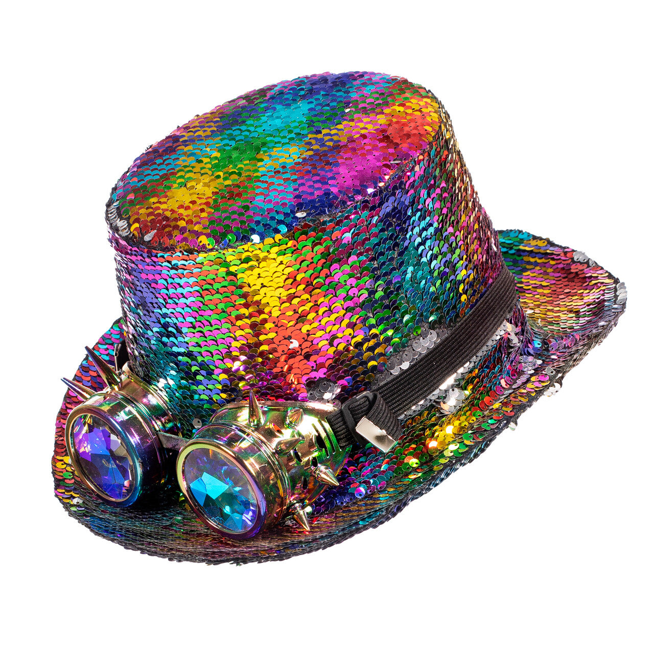 Op deze afbeelding zie je een Accessoires, van het merk Wilbers. Hoge Hoed Burning Man Rainbow Pailletten Met Bril
