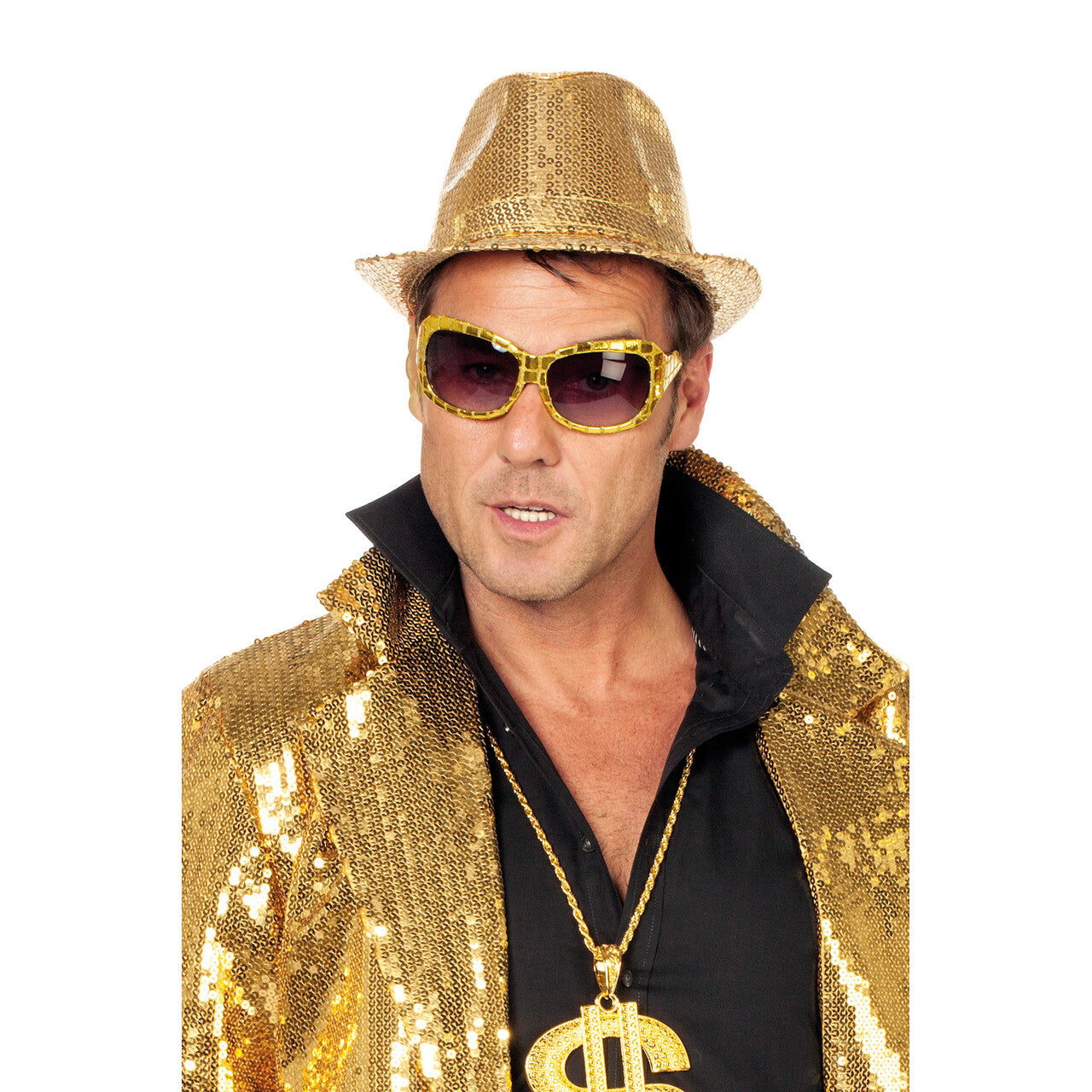 Op deze afbeelding zie je een Accessoires, van het merk Wilbers. Mister Pimpman Gangsterhoed Pailletten Goud