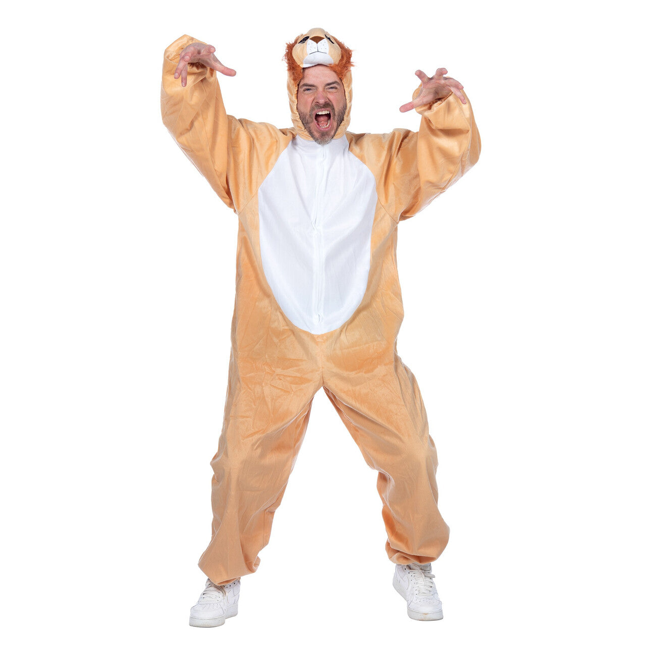 Op deze afbeelding zie je een Kostuums, van het merk Wilbers. Gevaarlijke Pluche Leeuw Man Kostuum