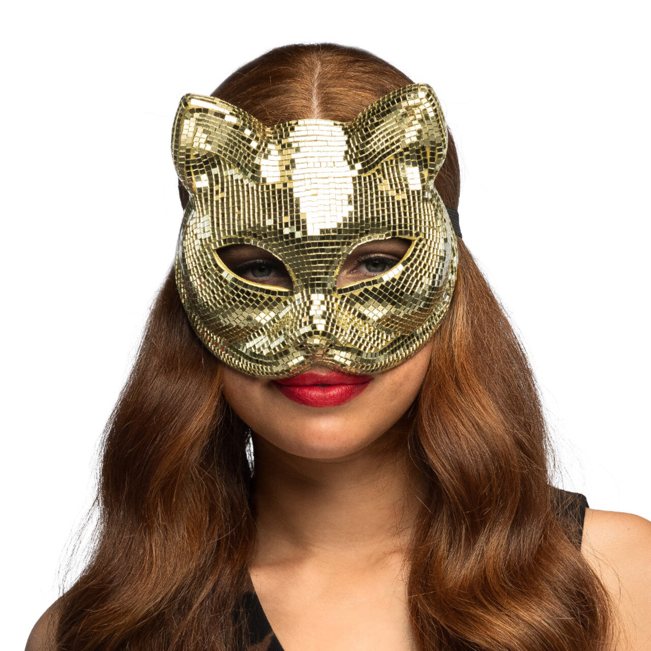 Op deze afbeelding zie je een Accessoires, van het merk Boland. Halfmasker Disco Kat Goud Game Play