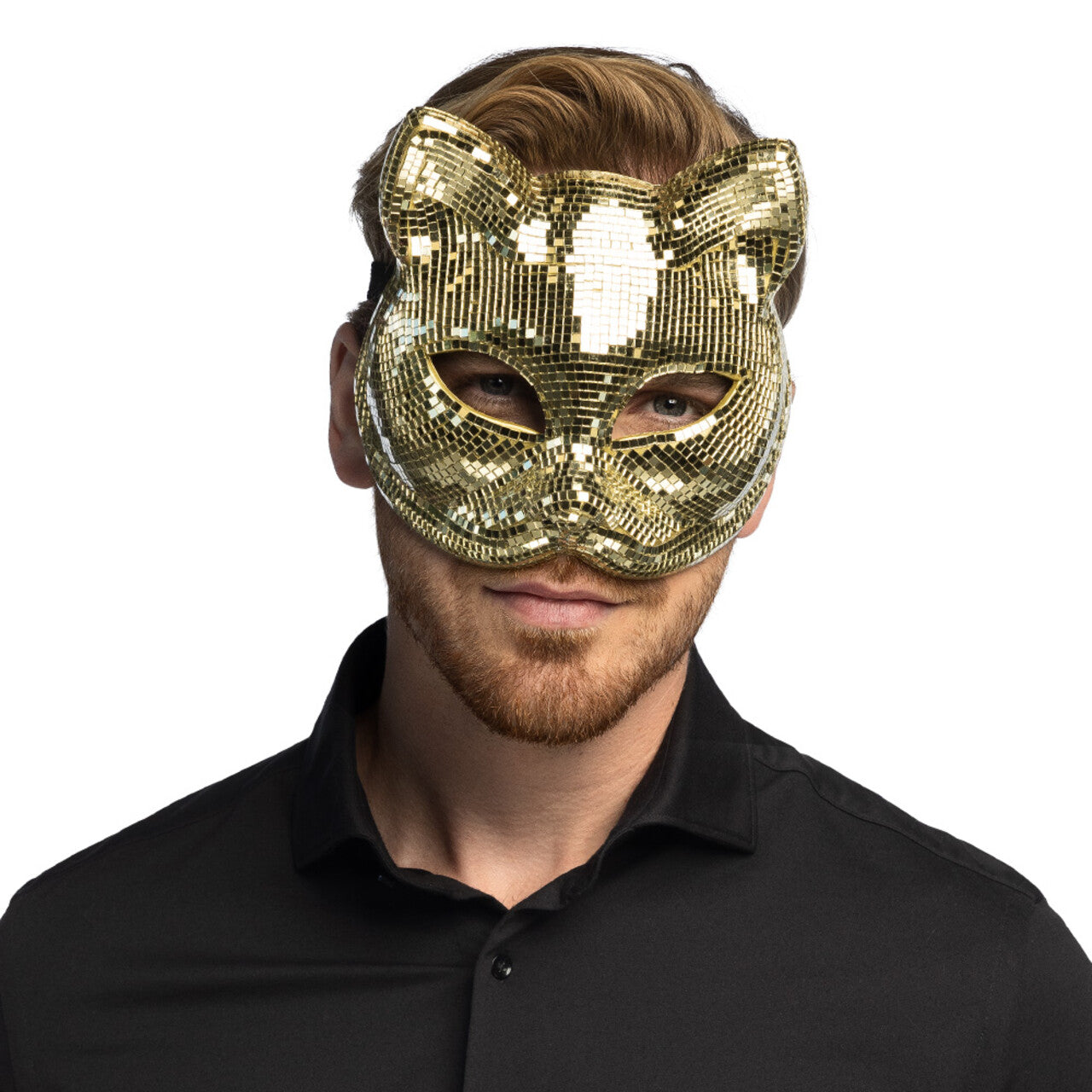 Op deze afbeelding zie je een Accessoires, van het merk Boland. Halfmasker Disco Kat Goud Game Play