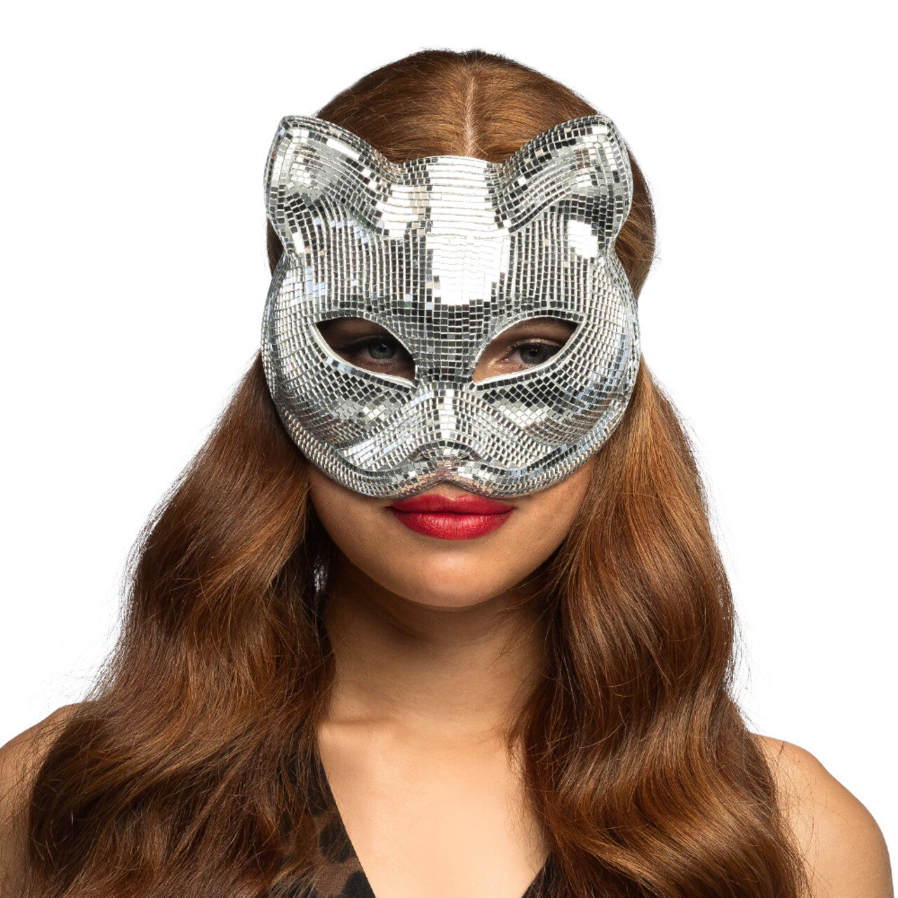 Op deze afbeelding zie je een Accessoires, van het merk Boland. Disco Katten Halfmasker Zilver