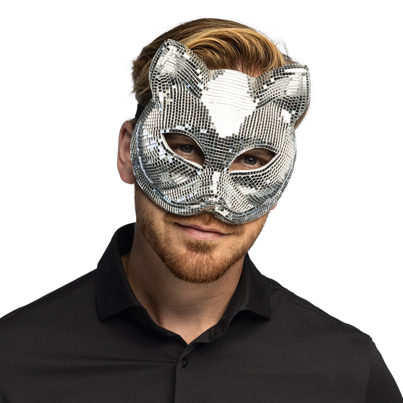 Op deze afbeelding zie je een Accessoires, van het merk Boland. Disco Katten Halfmasker Zilver