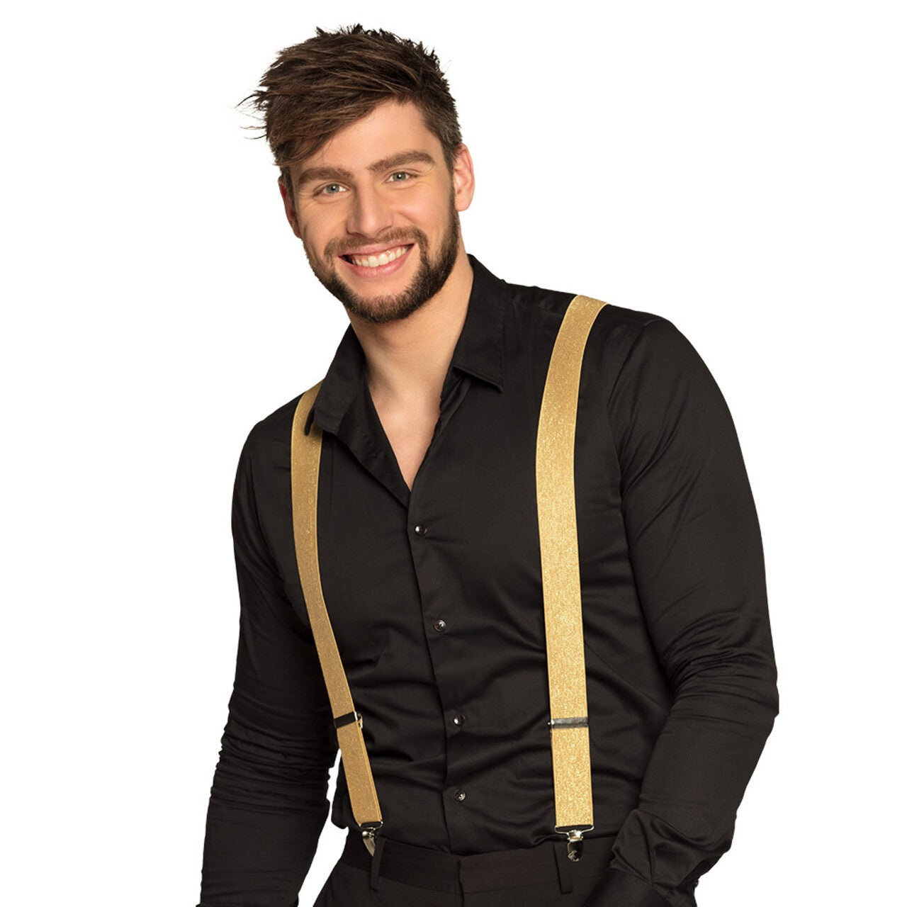 Op deze afbeelding zie je een Accessoires, van het merk Boland. Bretels Goud Glitter Gekte