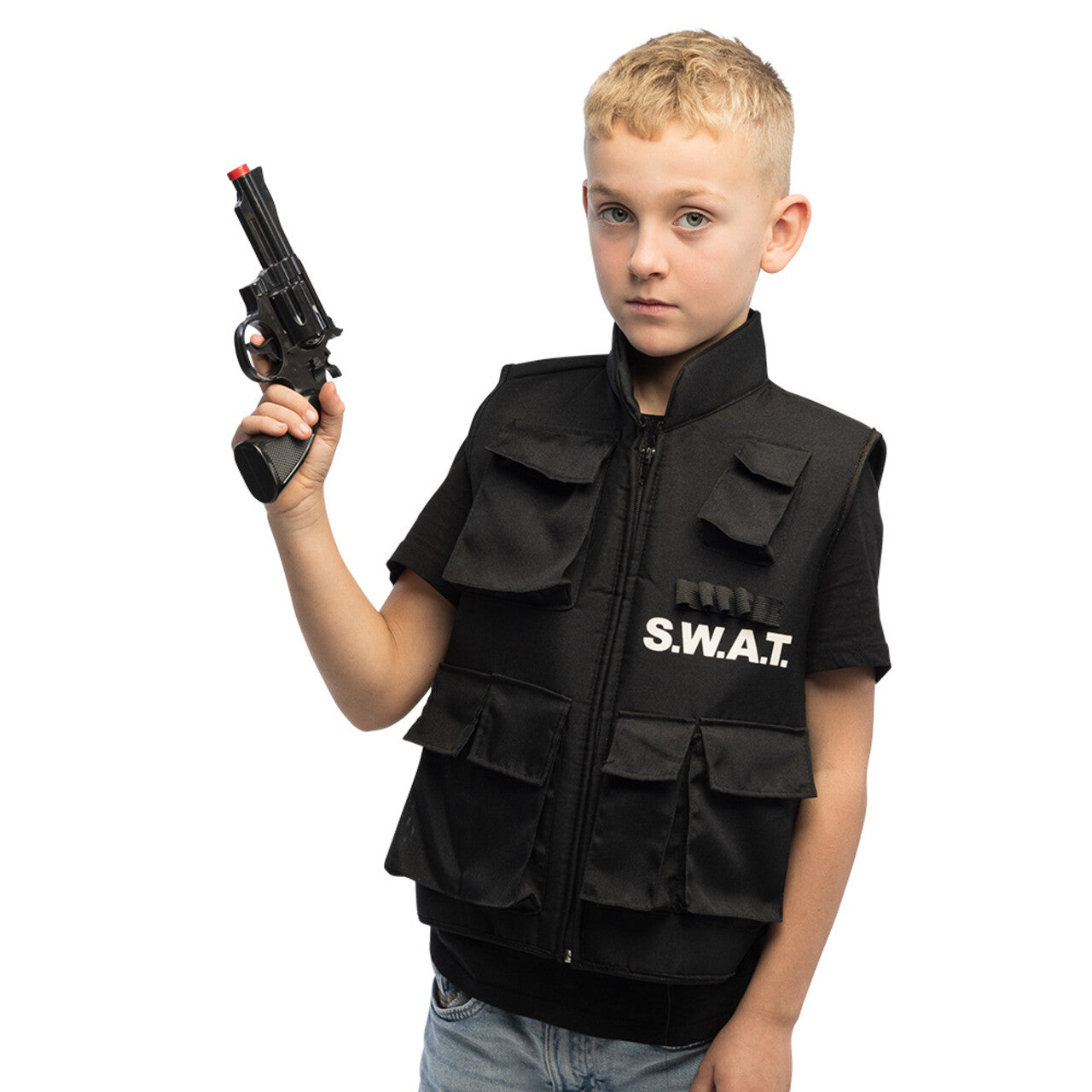Op deze afbeelding zie je een Kostuums, van het merk Boland. Little Force Swat Vest 5-10 Jaar Kind