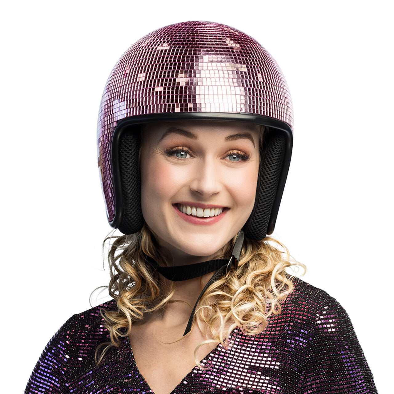 Op deze afbeelding zie je een Accessoires, van het merk Boland. Helm Disco Pailletten Roze