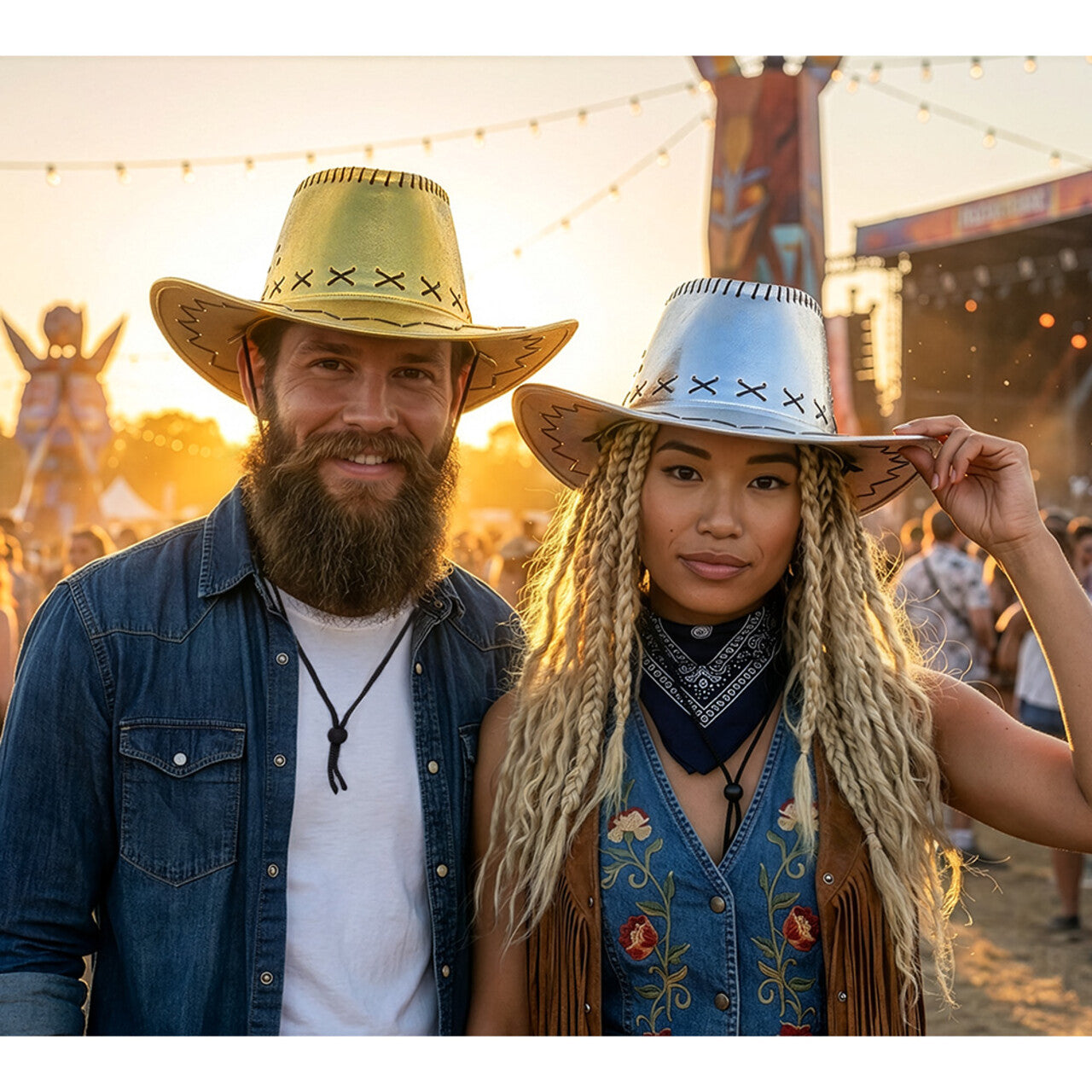 Op deze afbeelding zie je een Accessoires, van het merk Boland. Savanne Zilver Disco Cowboyhoed