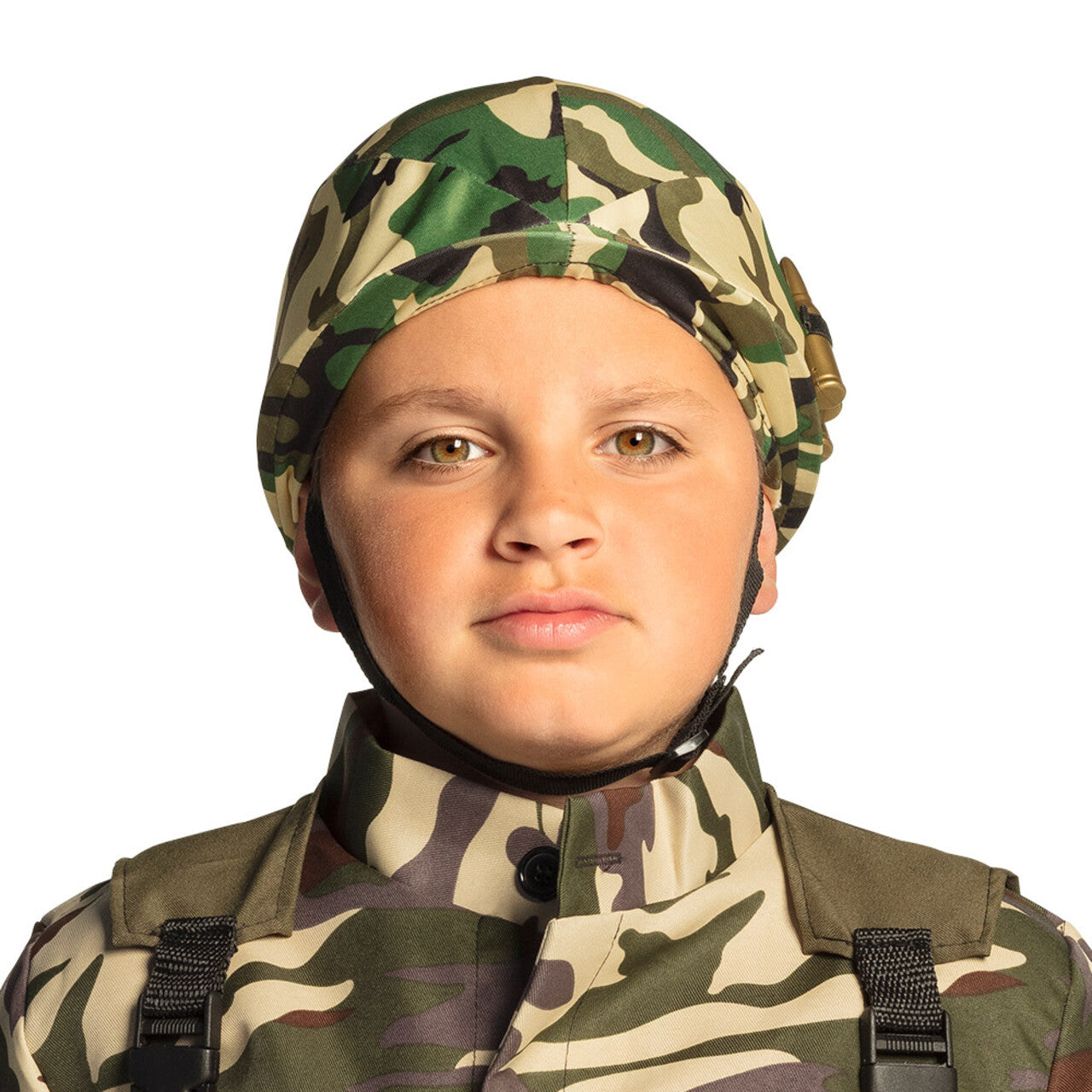 Op deze afbeelding zie je een Accessoires, van het merk Boland. Kinder Camo Helm Militair Met 5 Kogels