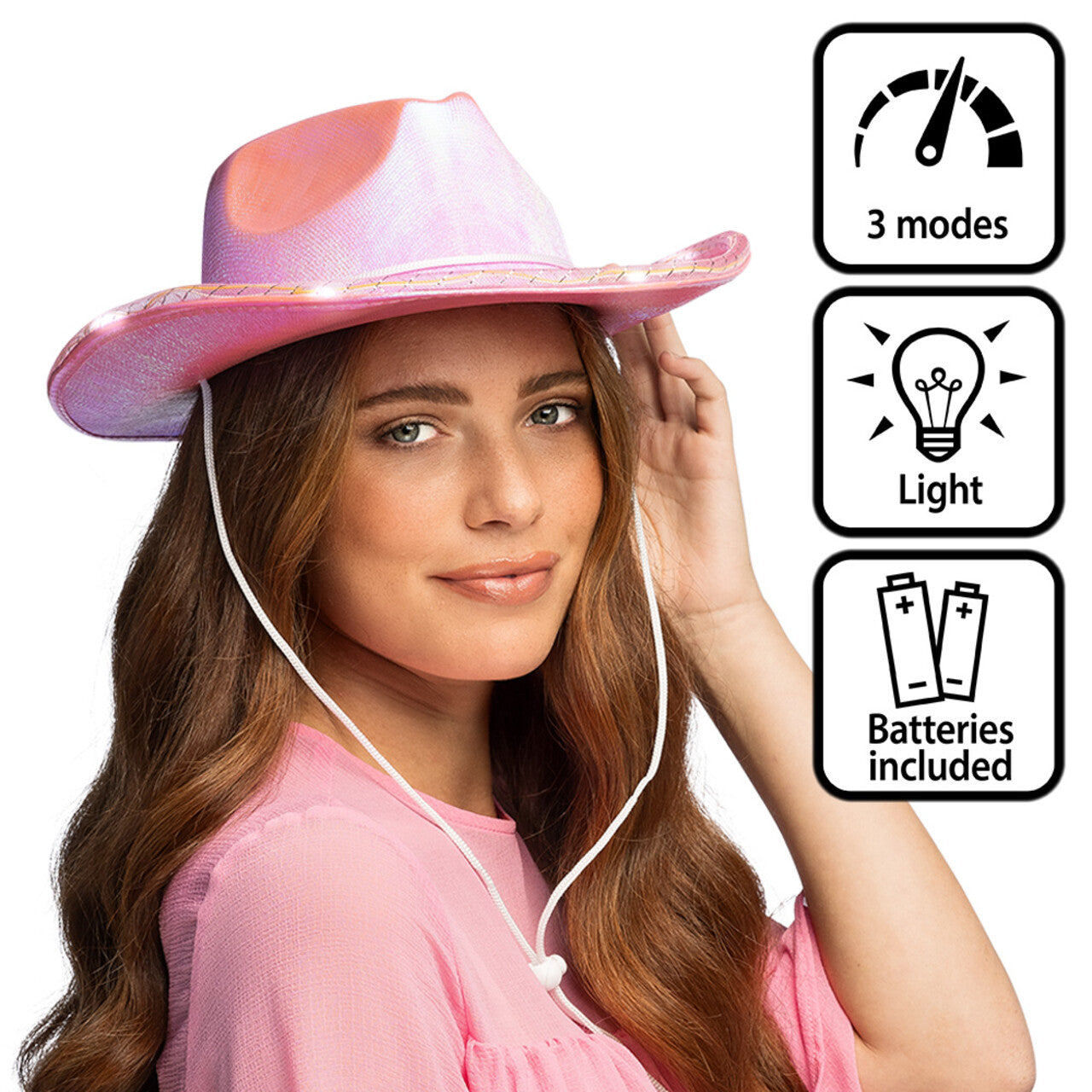 Op deze afbeelding zie je een Accessoires, van het merk Boland. Pearl Pink Cowboyhoed Met Led