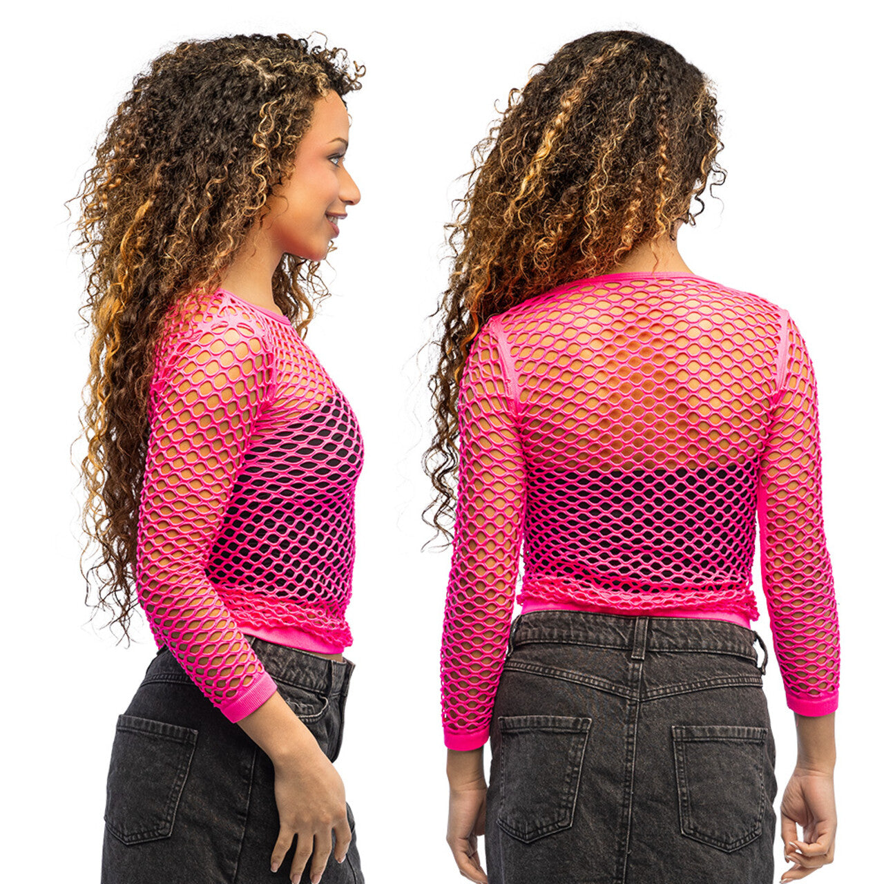 Op deze afbeelding zie je een Kostuums, van het merk Boland. 80s Visnet Shirt Temptation Neon Roze Vrouw