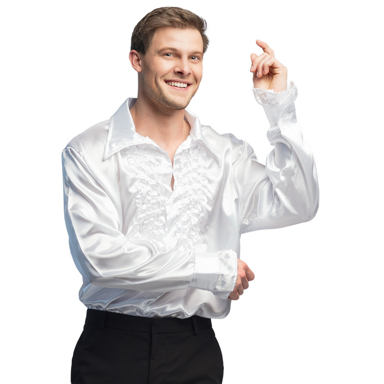 Op deze afbeelding zie je een Kostuums, van het merk Boland. Rouchen Blouse Wit Disco Fever Man