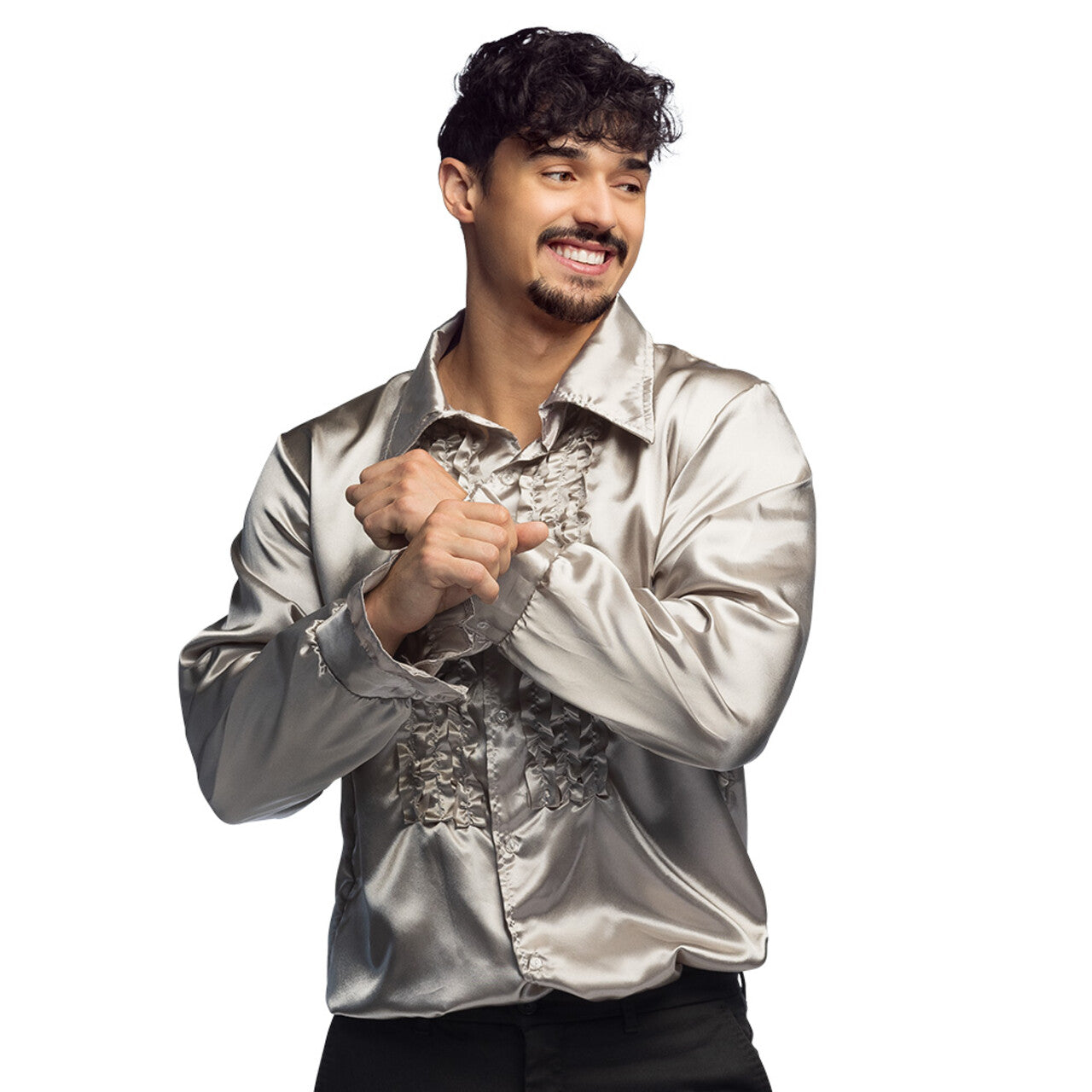 Op deze afbeelding zie je een Kostuums, van het merk Boland. Rouchen Blouse Zilver Feestbinkie Man