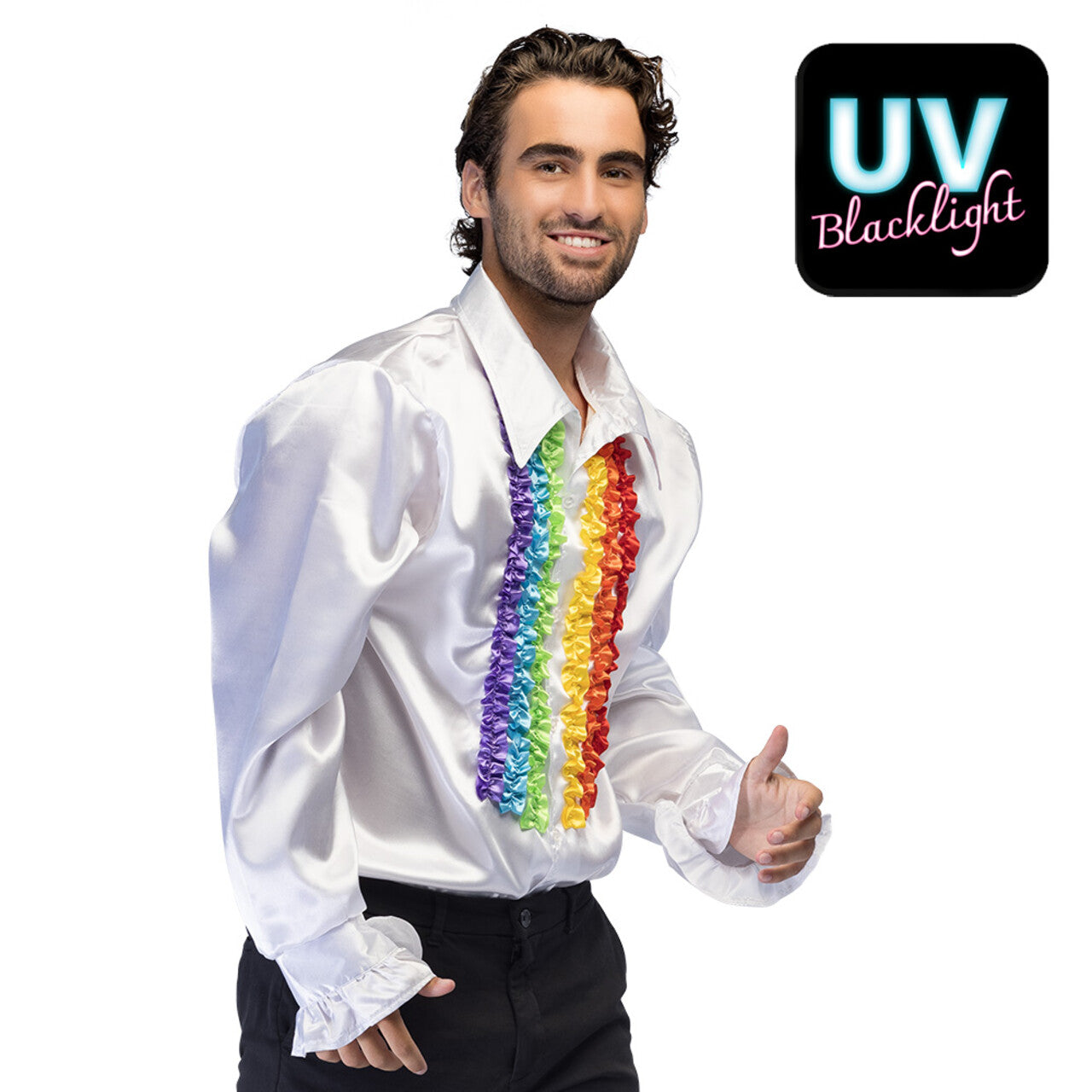 Op deze afbeelding zie je een Kostuums, van het merk Boland. Blouse Mr. Colourful Pride Man Kostuum