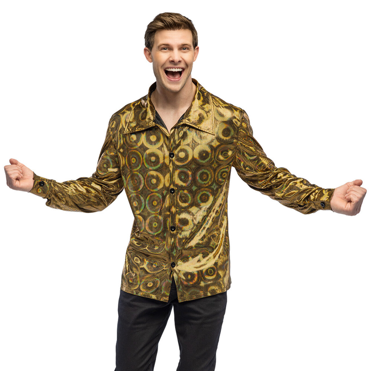 Op deze afbeelding zie je een Kostuums, van het merk Boland. Blouse Lumi Disco Goud Man