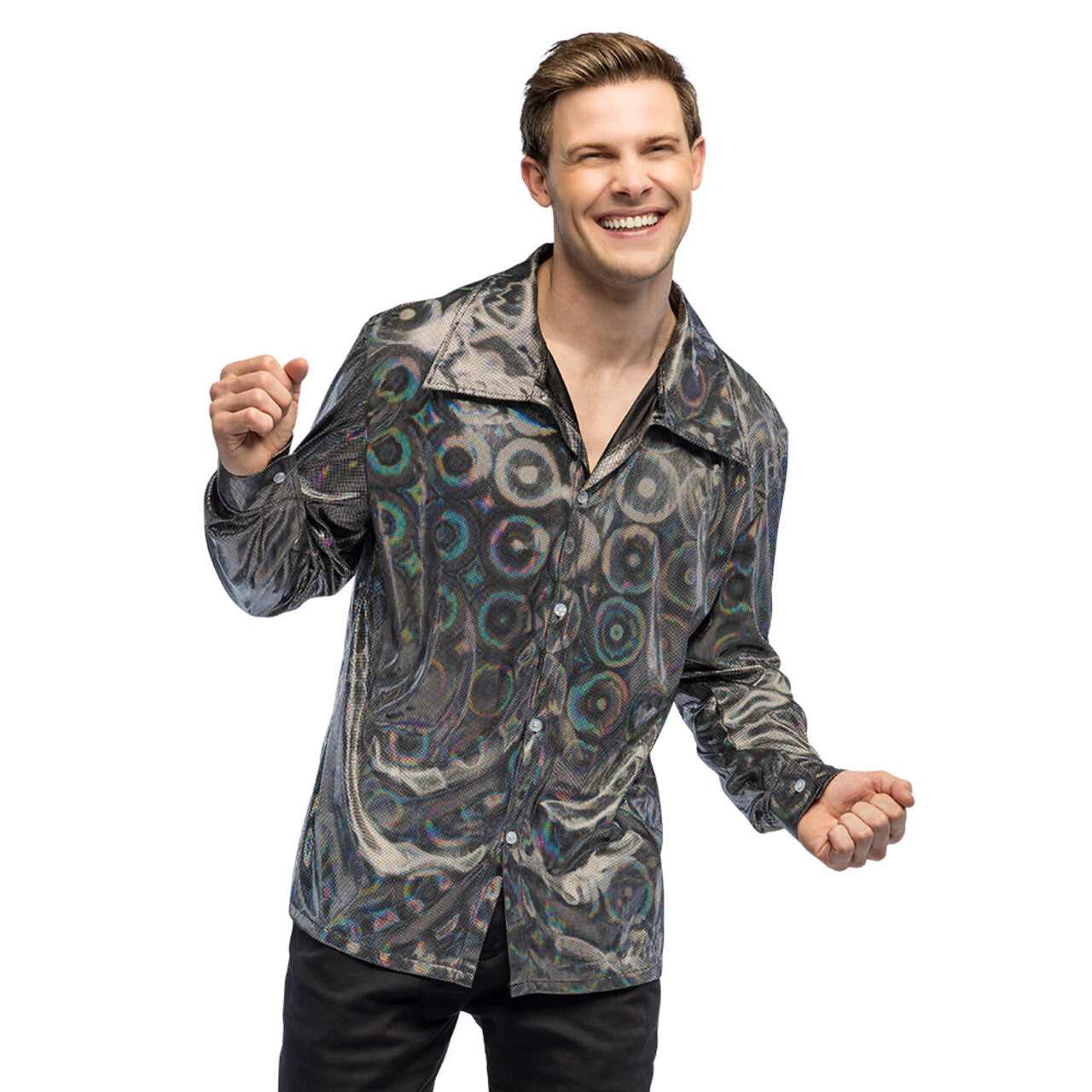 Op deze afbeelding zie je een Kostuums, van het merk Boland. Blouse Lumi Disco Proof Zilver Man