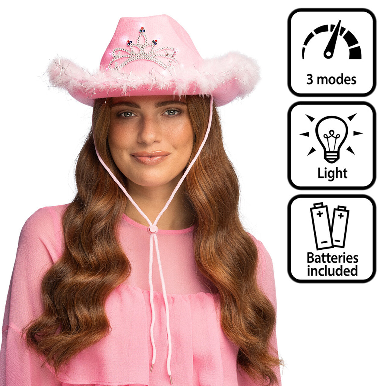 Op deze afbeelding zie je een Accessoires, van het merk Boland. Blush Bandit Cowboyhoed Met Lampjes