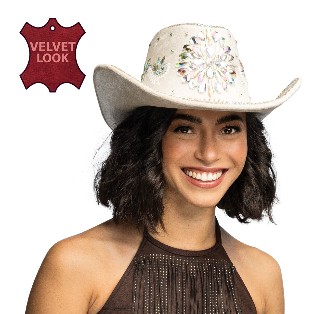 Op deze afbeelding zie je een Accessoires, van het merk Boland. Crystal Chaos Cowboyhoed Beige