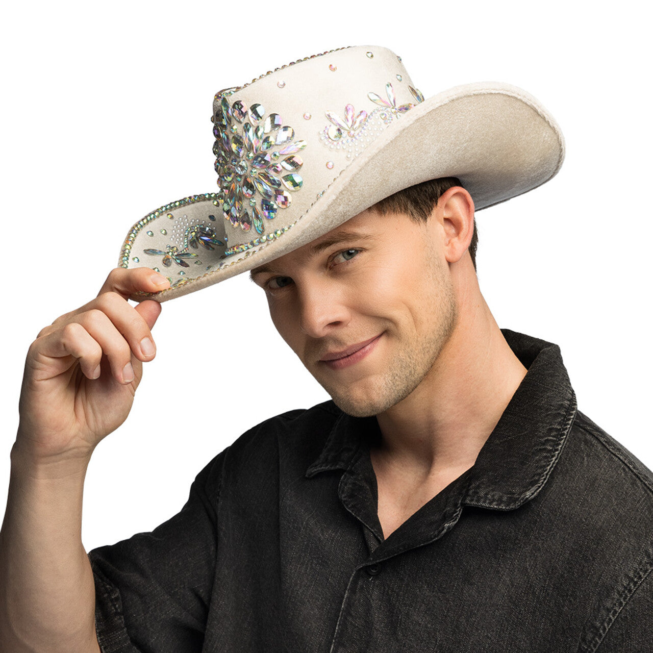 Op deze afbeelding zie je een Accessoires, van het merk Boland. Crystal Chaos Cowboyhoed Beige