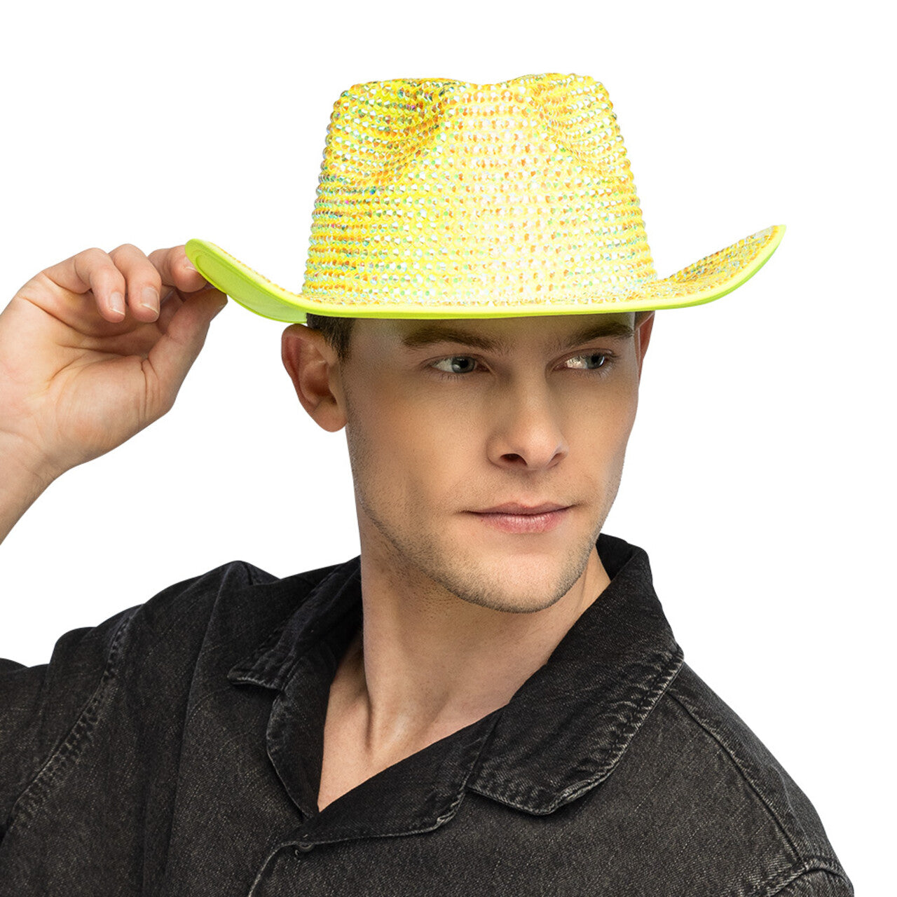 Op deze afbeelding zie je een Accessoires, van het merk Boland. Aurora Strass Cowboyhoed Neongeel Uv