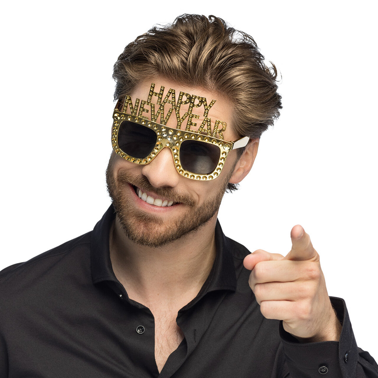 Op deze afbeelding zie je een Accessoires, van het merk Boland. Bling Bling Bril happy New Year Goud