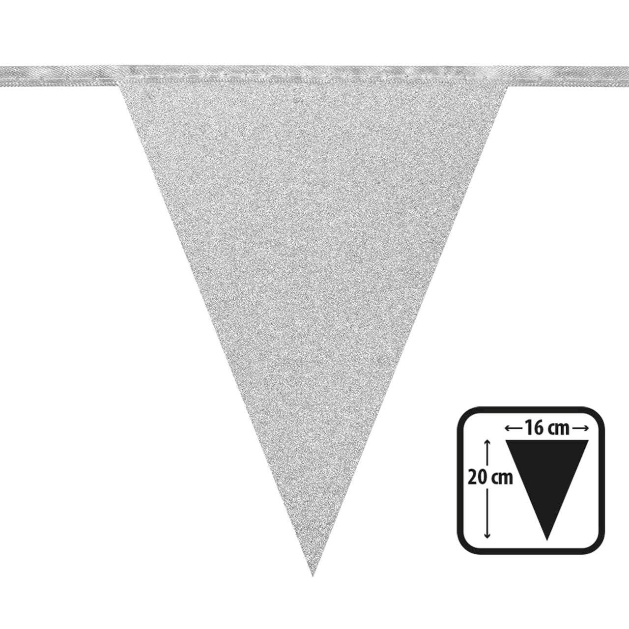 Op deze afbeelding zie je een Decoratie, van het merk Boland. Kartonnen Vlaggenlijn Glitter Zilver