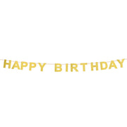Op deze afbeelding zie je een Decoratie, van het merk Boland. Kartonnen Glitter Letterslinger Happy Birthday Goud