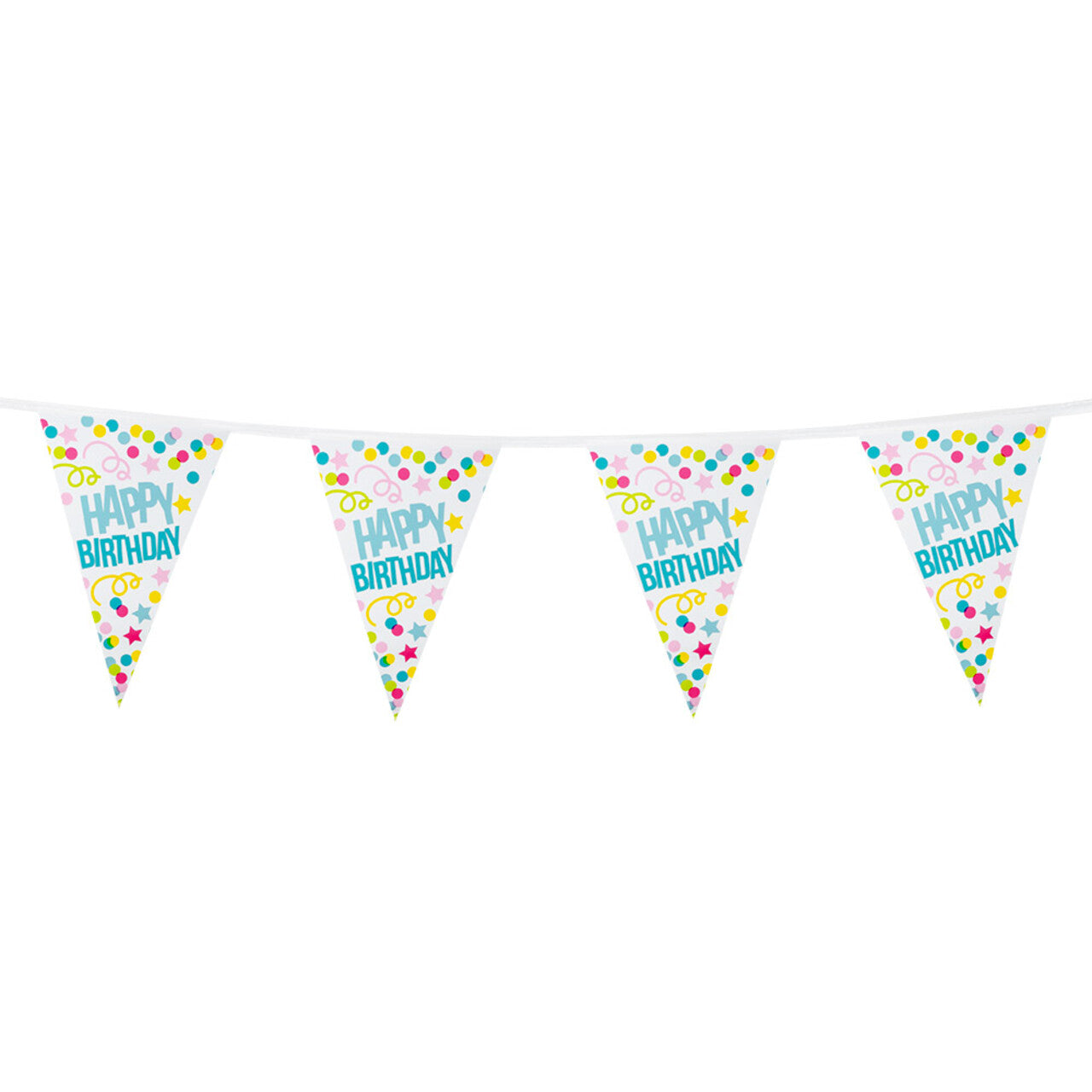 Op deze afbeelding zie je een Decoratie, van het merk Boland. Vlaggenlijn Happy Birthday Confetti