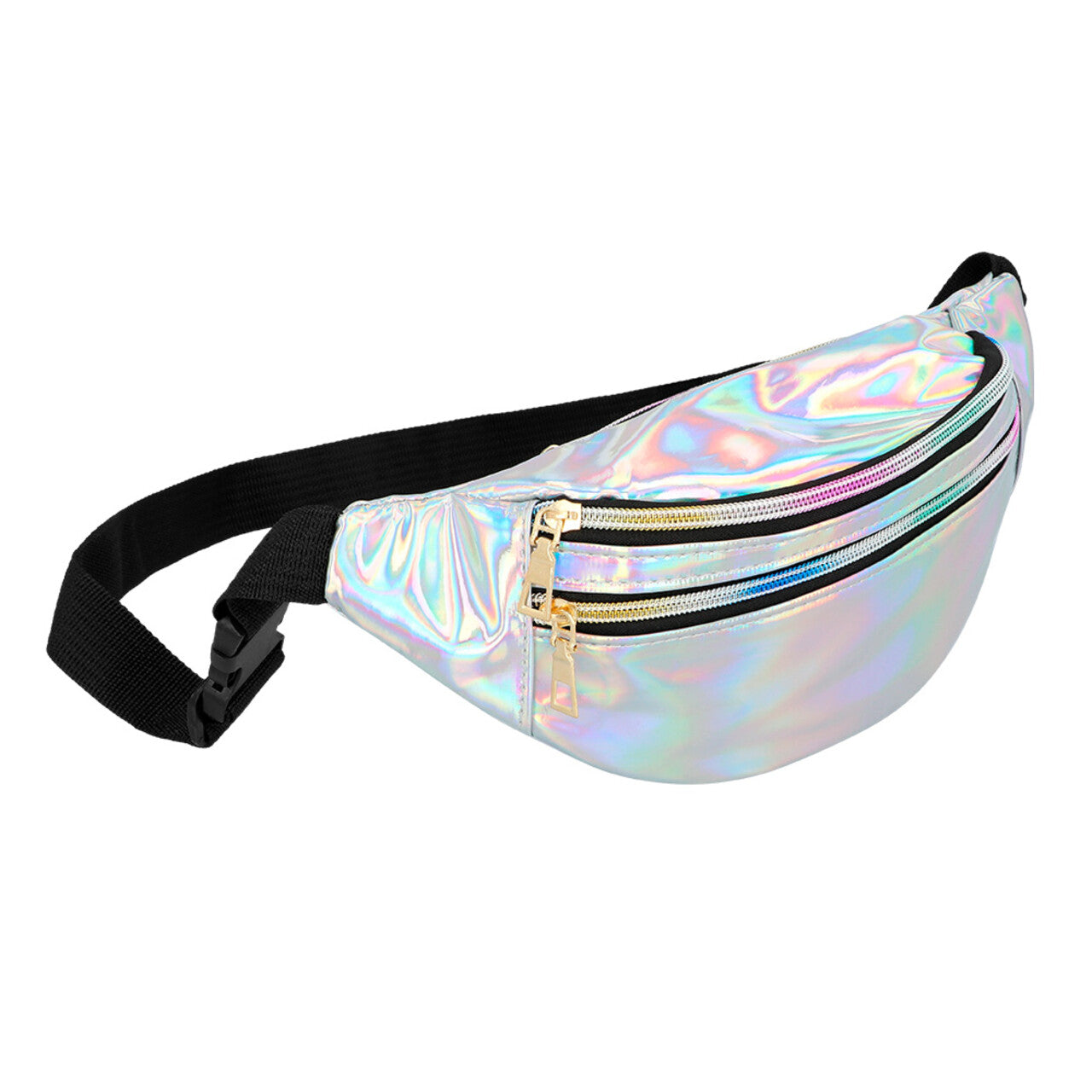 Op deze afbeelding zie je een Accessoires, van het merk Boland. Set Holo Festival Zilver (Zonneklep En Heuptasje)
