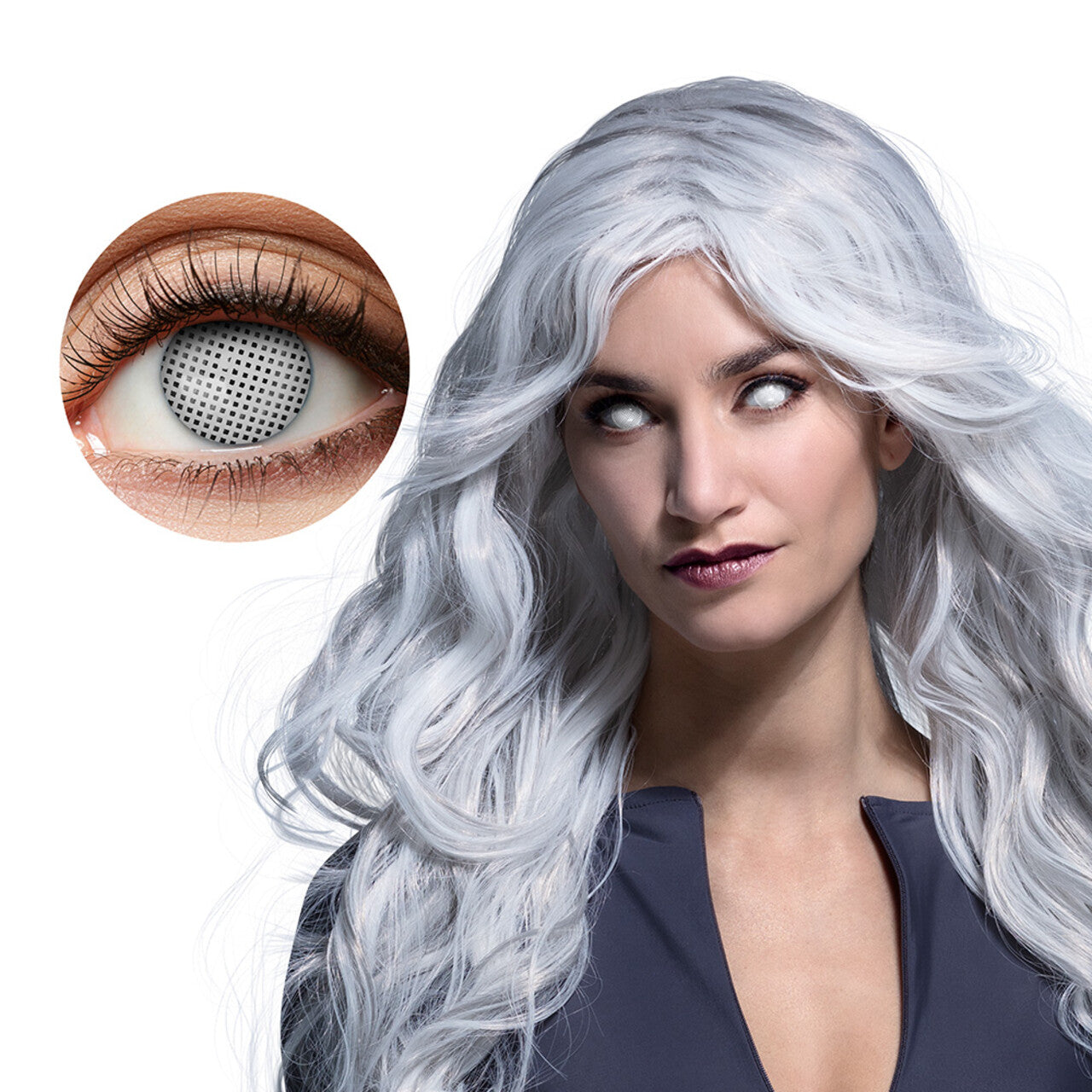 Op deze afbeelding zie je een Accessoires, van het merk Boland. Lenzen Wit Met Zwarte Pixels Mystiek