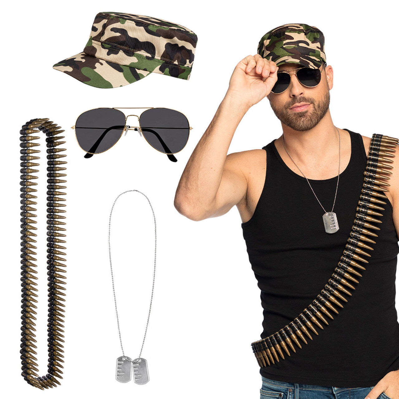 Op deze afbeelding zie je een Accessoires, van het merk Boland. Accessoire Set Soldaat Camo Jack