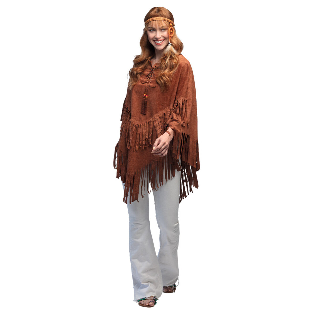 Op deze afbeelding zie je een Kostuums, van het merk Boland. Poncho Hippie Breeze Met Franjes Vrouw