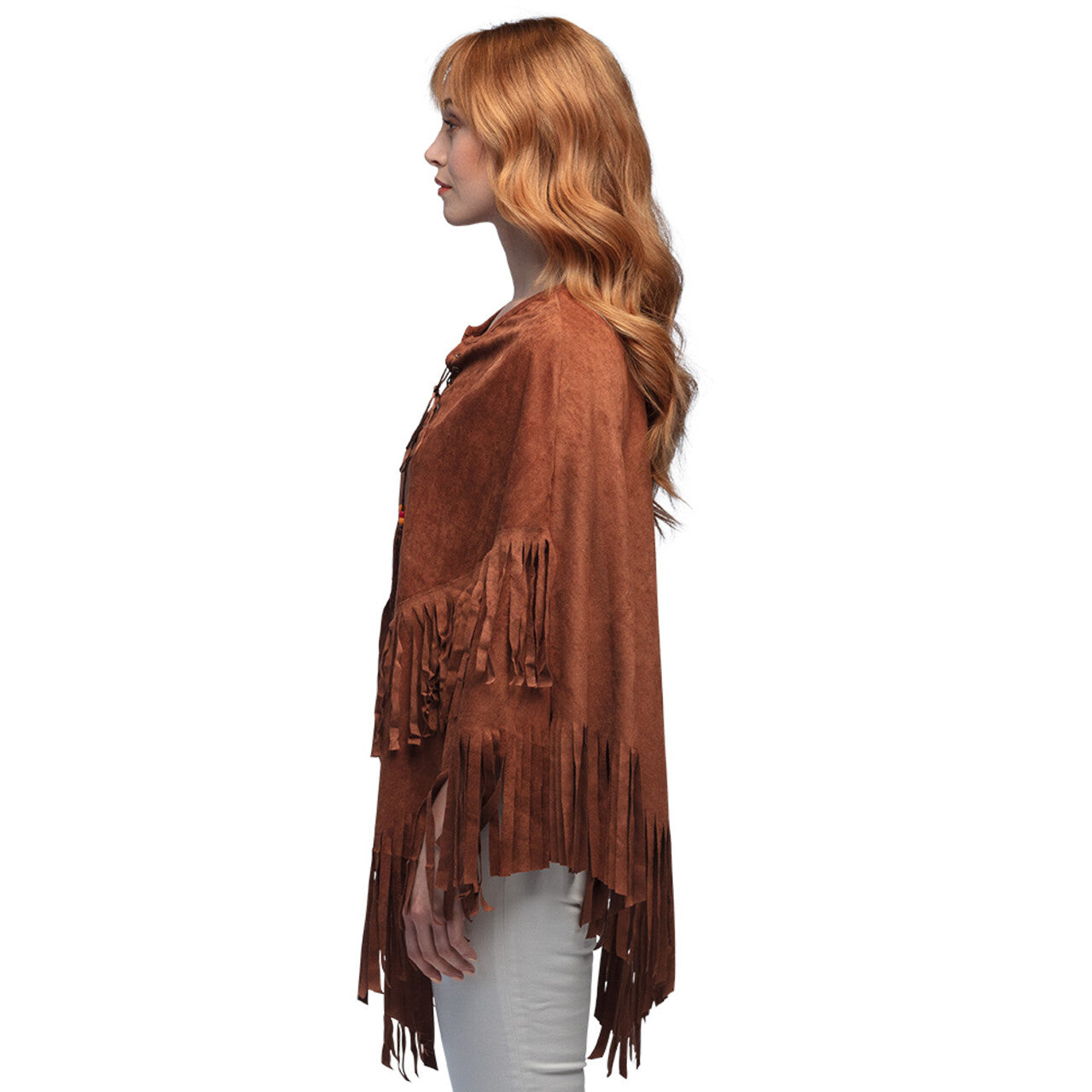 Op deze afbeelding zie je een Kostuums, van het merk Boland. Poncho Hippie Breeze Met Franjes Vrouw