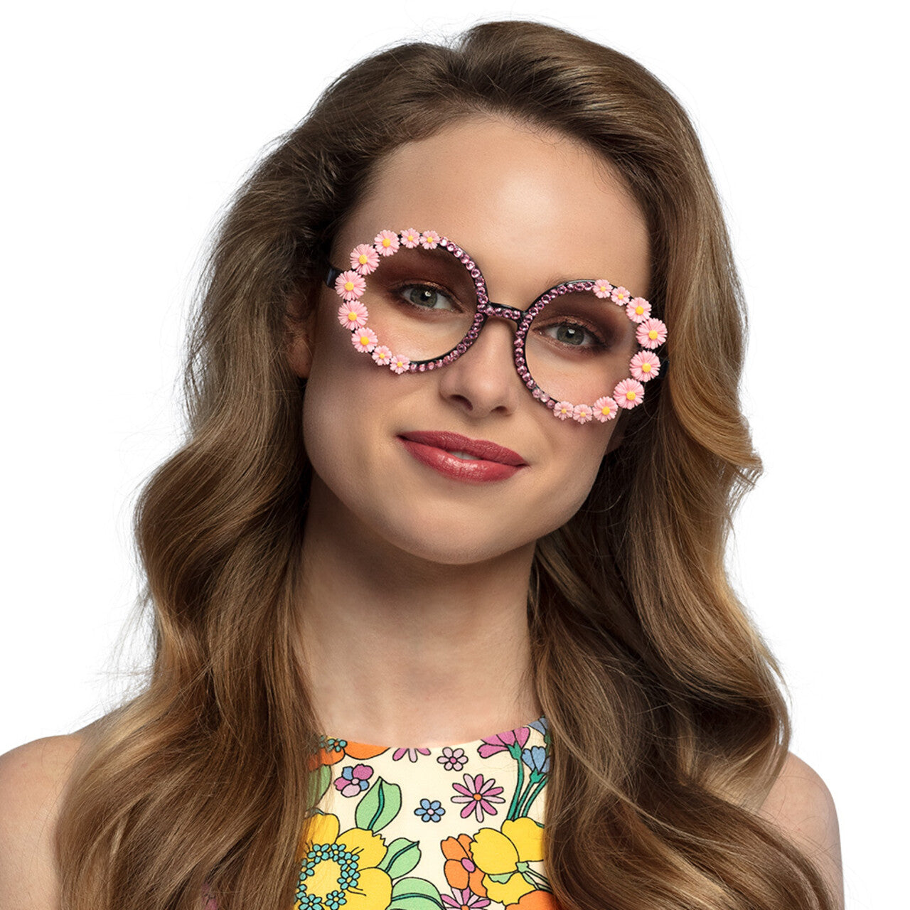 Op deze afbeelding zie je een Accessoires, van het merk Boland. Partybril Rosa Flower Shine