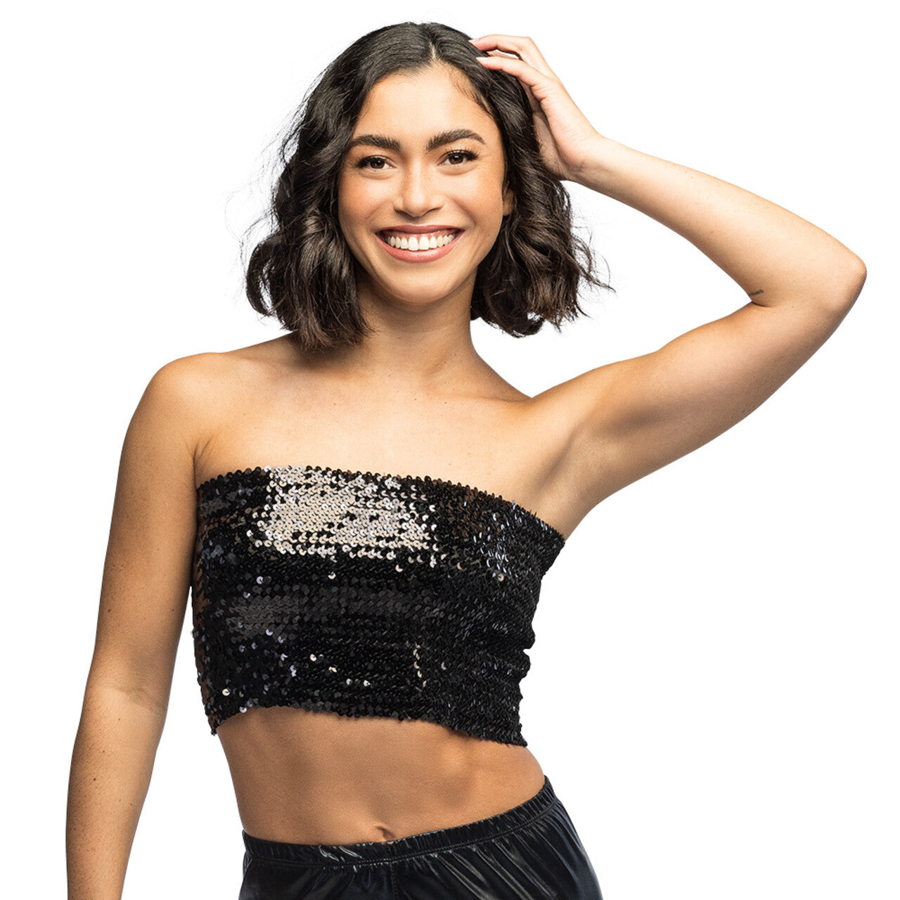 Op deze afbeelding zie je een Kostuums, van het merk Boland. Festival Top Sparkle Zwart Pailletten Vrouw