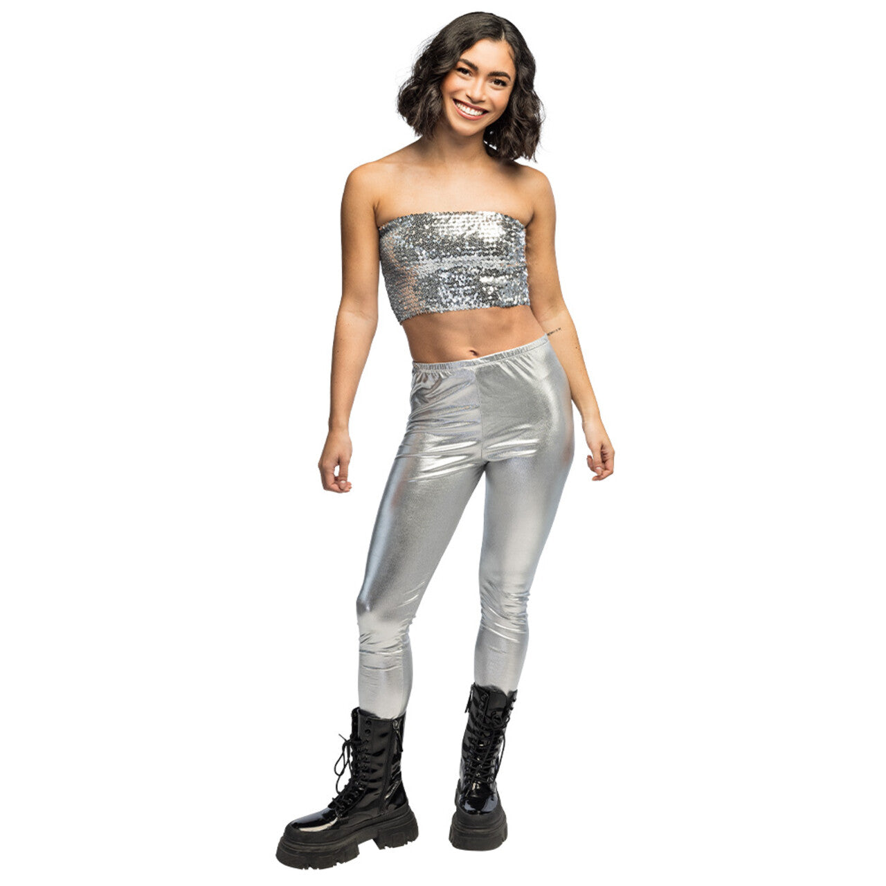 Op deze afbeelding zie je een Kostuums, van het merk Boland. Festival Top Sparkle Pailletten Zilver Vrouw