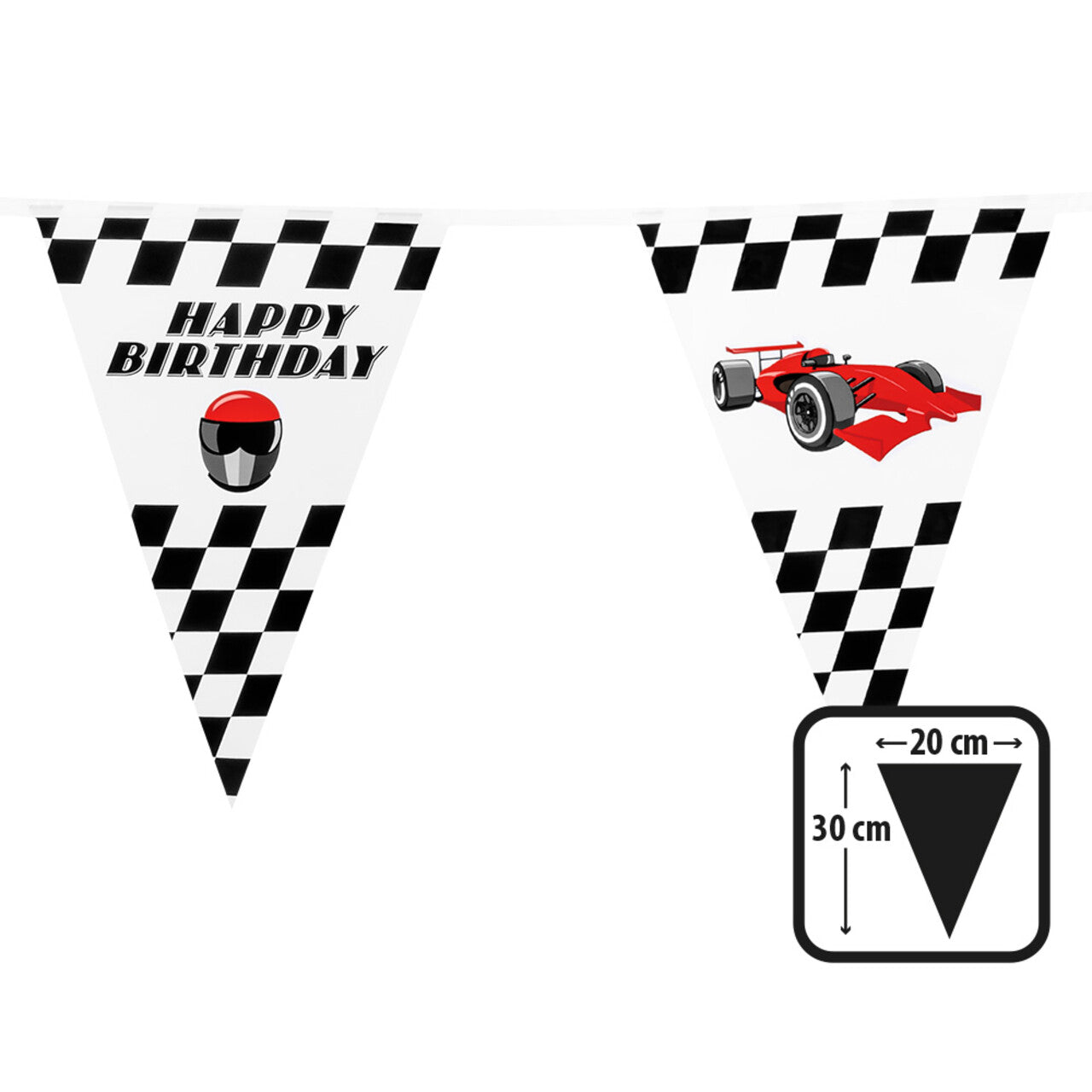 Op deze afbeelding zie je een Decoratie, van het merk Boland. Vlaggenlijn Happy Birthday Race Car