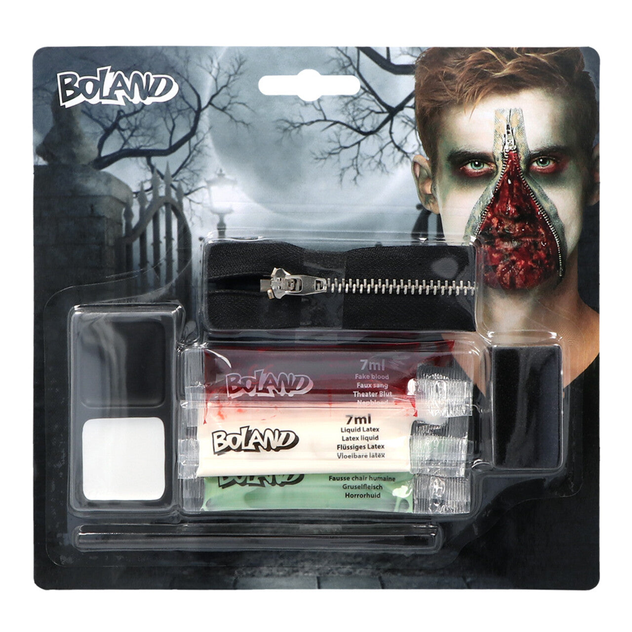 Op deze afbeelding zie je een Accessoires, van het merk Boland. Make-Up Kit Enorm Bloederige Zombie Rits