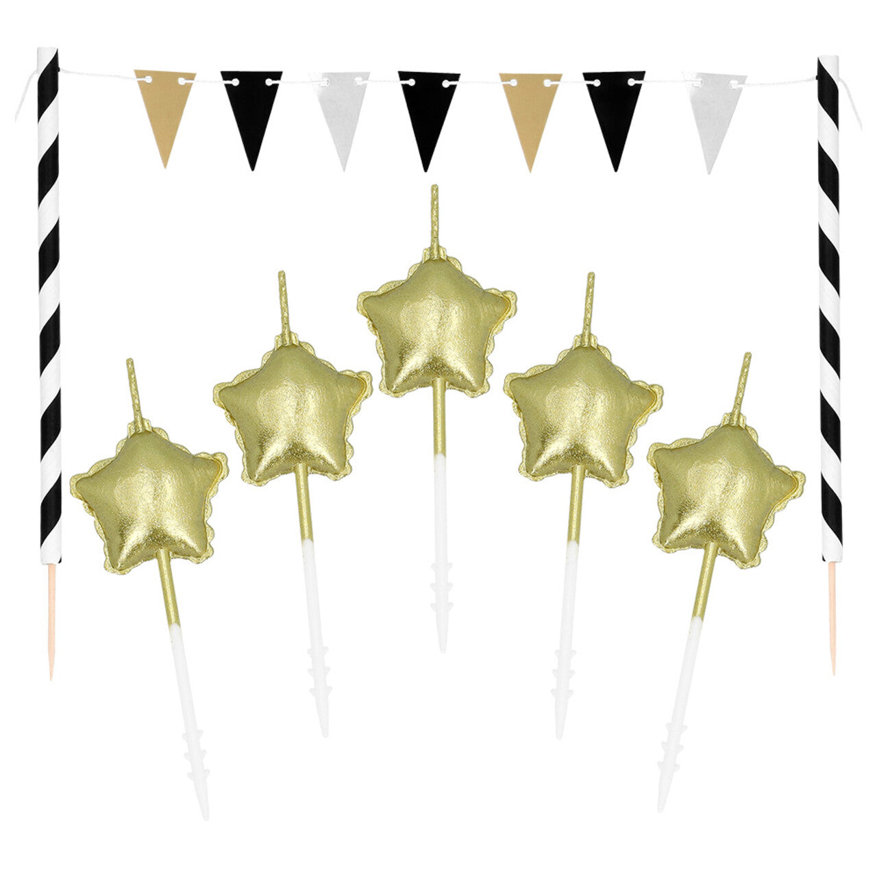Op deze afbeelding zie je een Decoratie, van het merk Boland. Taartdecoratie Party Time Goud Wit Zwart