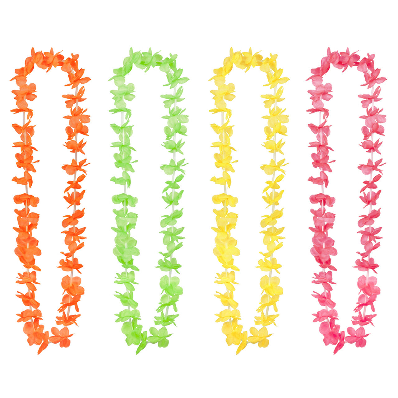 Op deze afbeelding zie je een Accessoires, van het merk Boland. Set 25 Stuks Hawaï Kransen 4 Kleuren Oranje / Geel / Roze / Oranje