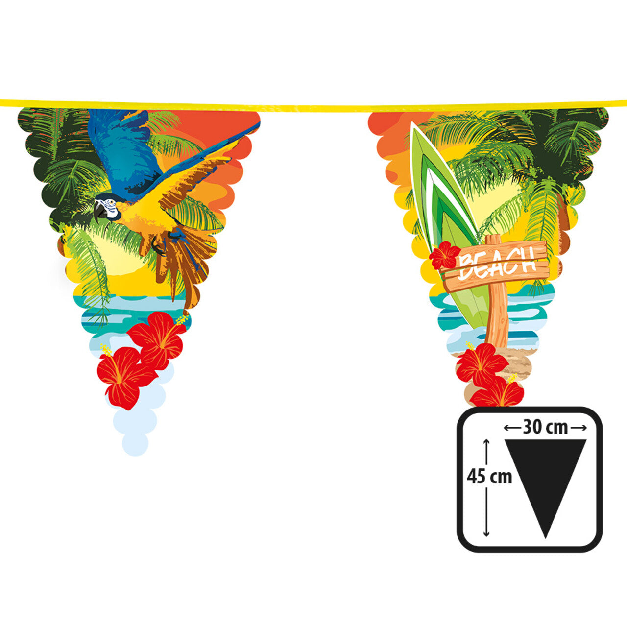 Op deze afbeelding zie je een Decoratie, van het merk Boland. Vlaggenlijn Met Grote Vlaggen Tropical Beach Party