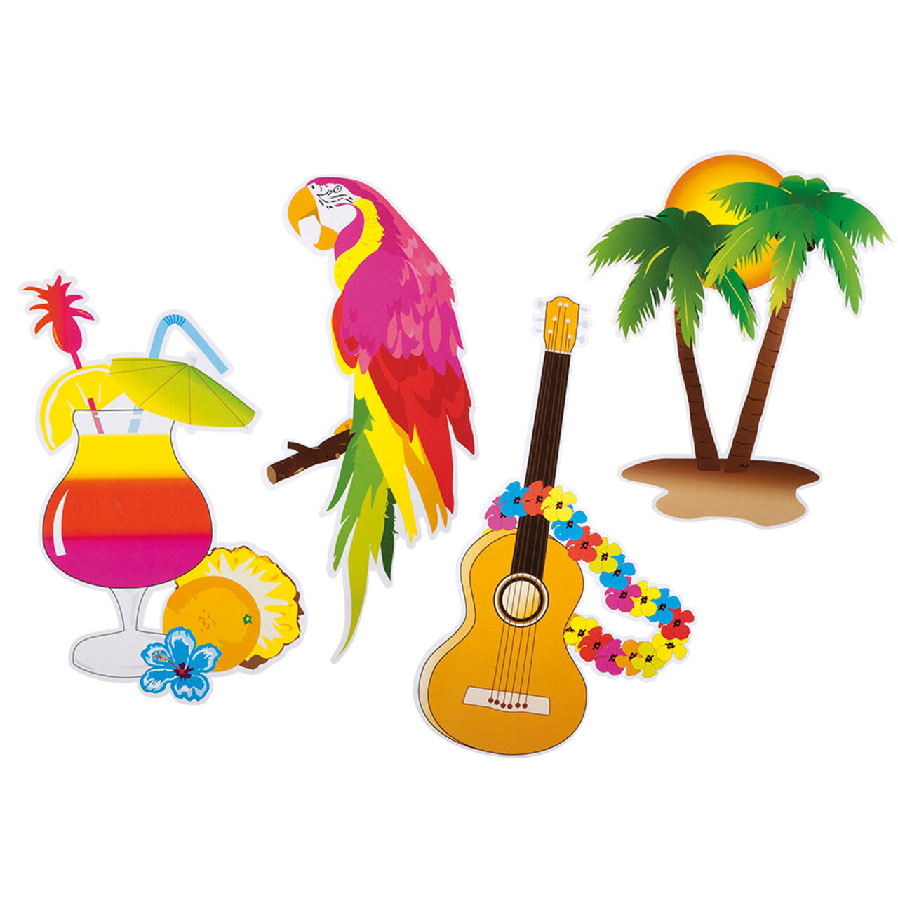 Op deze afbeelding zie je een Decoratie, van het merk Boland. Set 4 Kartonnen Decoraties Vibing Op Hawaii