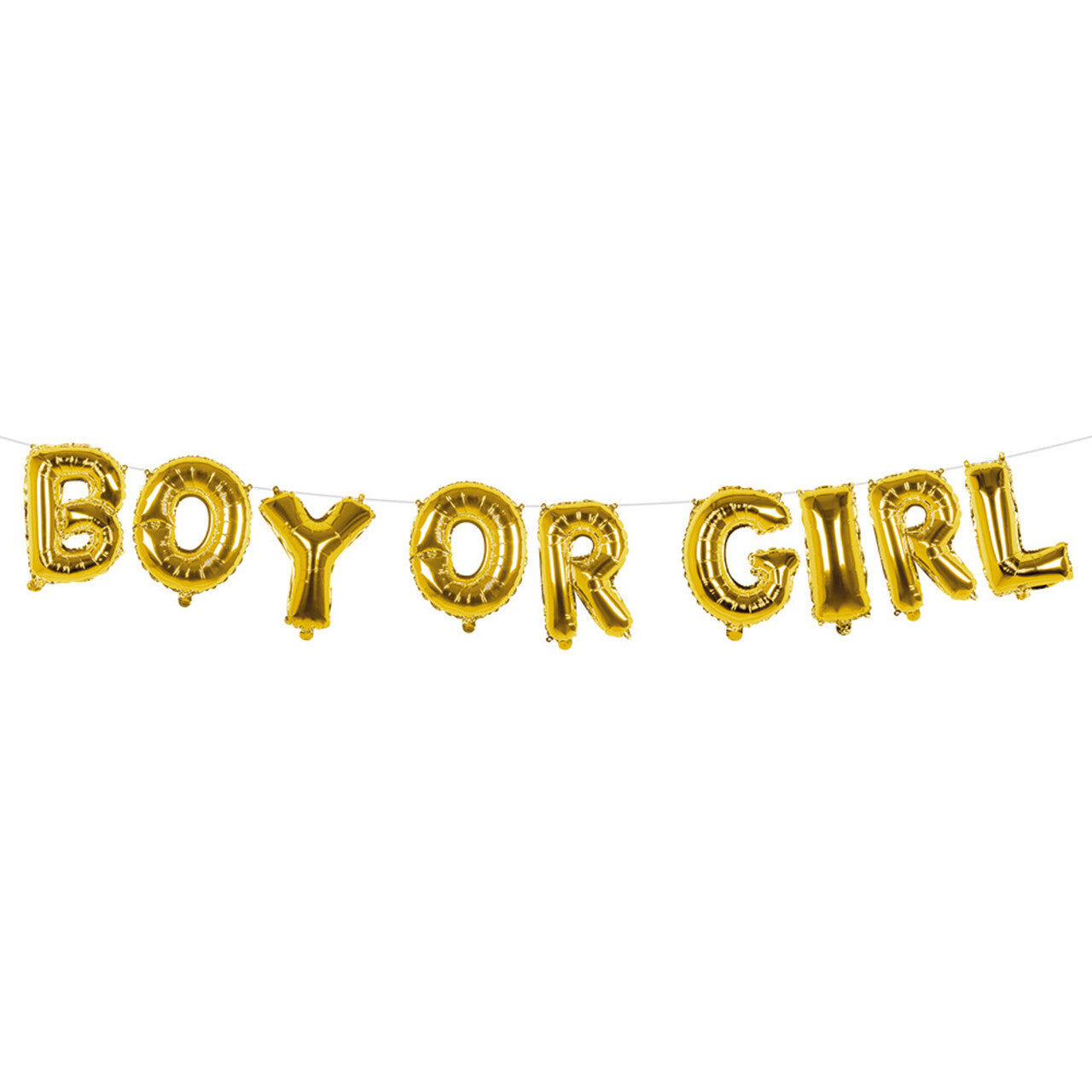 Op deze afbeelding zie je een Decoratie, van het merk Boland. Folieballon Slinger Letters Boy Or Girl Goud