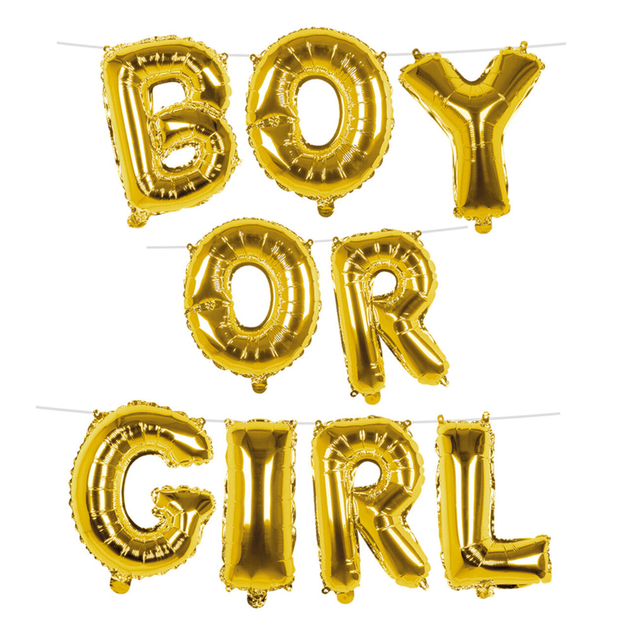 Op deze afbeelding zie je een Decoratie, van het merk Boland. Folieballon Slinger Letters Boy Or Girl Goud