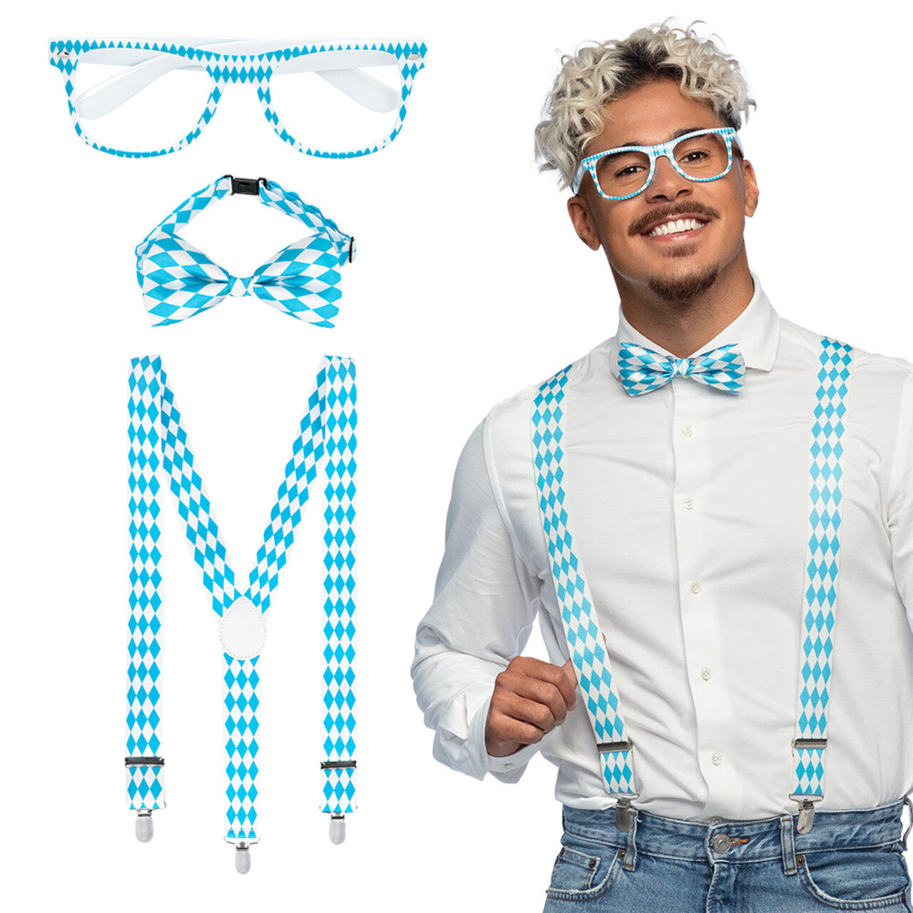 Op deze afbeelding zie je een Accessoires, van het merk Boland. Accessoire Set Beieren Blauw Wit