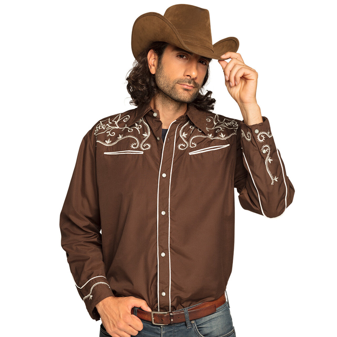 Op deze afbeelding zie je een Kostuums, van het merk Boland. Saloon Saul Overhemd Bruin Man