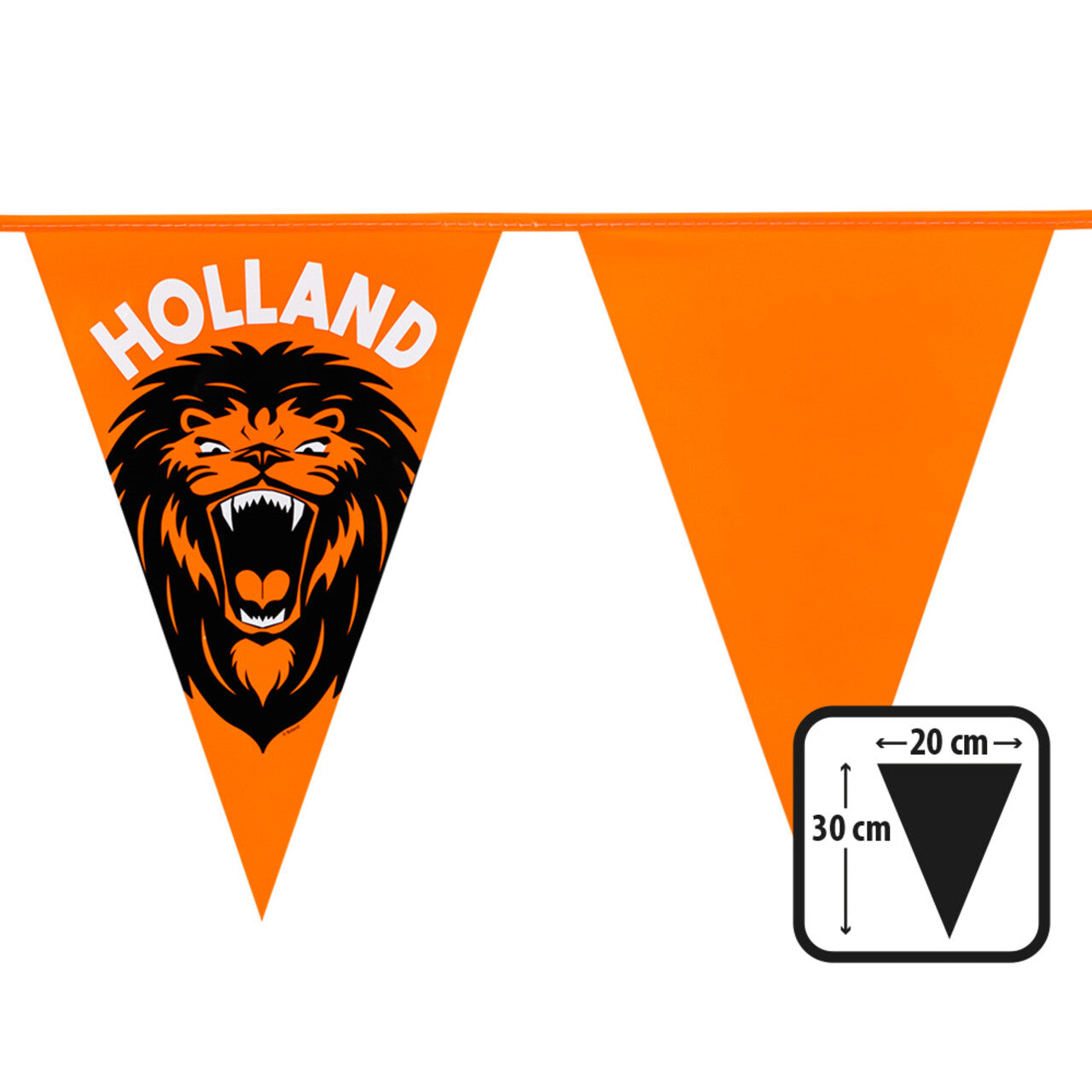 Op deze afbeelding zie je een Decoratie, van het merk Boland. Brul Je Gek! Oranje Vlaggenlijn 6 Meter