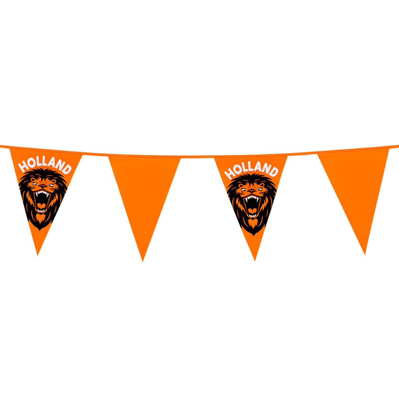 Op deze afbeelding zie je een Decoratie, van het merk Boland. Brul Je Gek! Oranje Vlaggenlijn 6 Meter